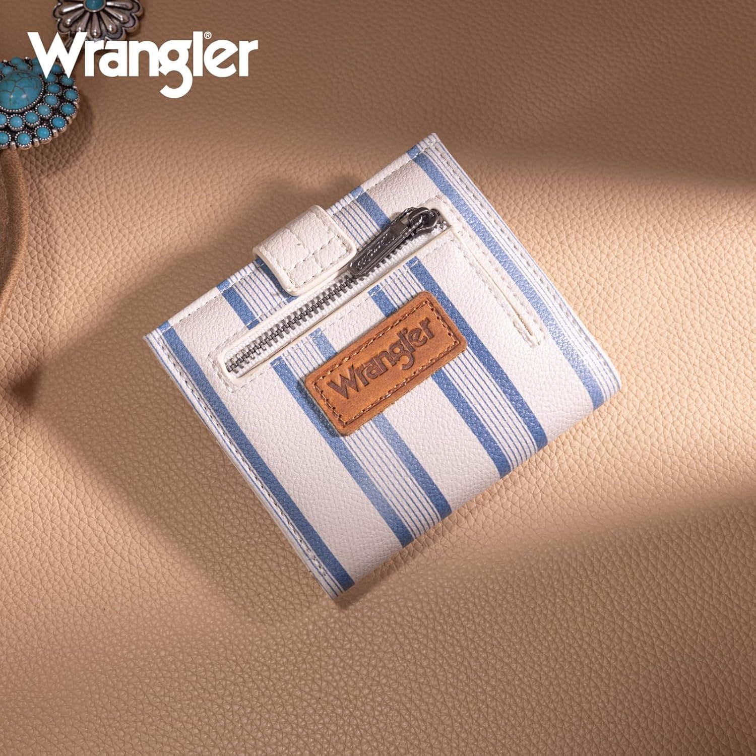 imageMontana West X Wrangler Wallet Small Womens Girls Flower Bifold Card Wallet With RFID Lining and Zipper Coin Pocket WG216W065DPPBeigeStriped