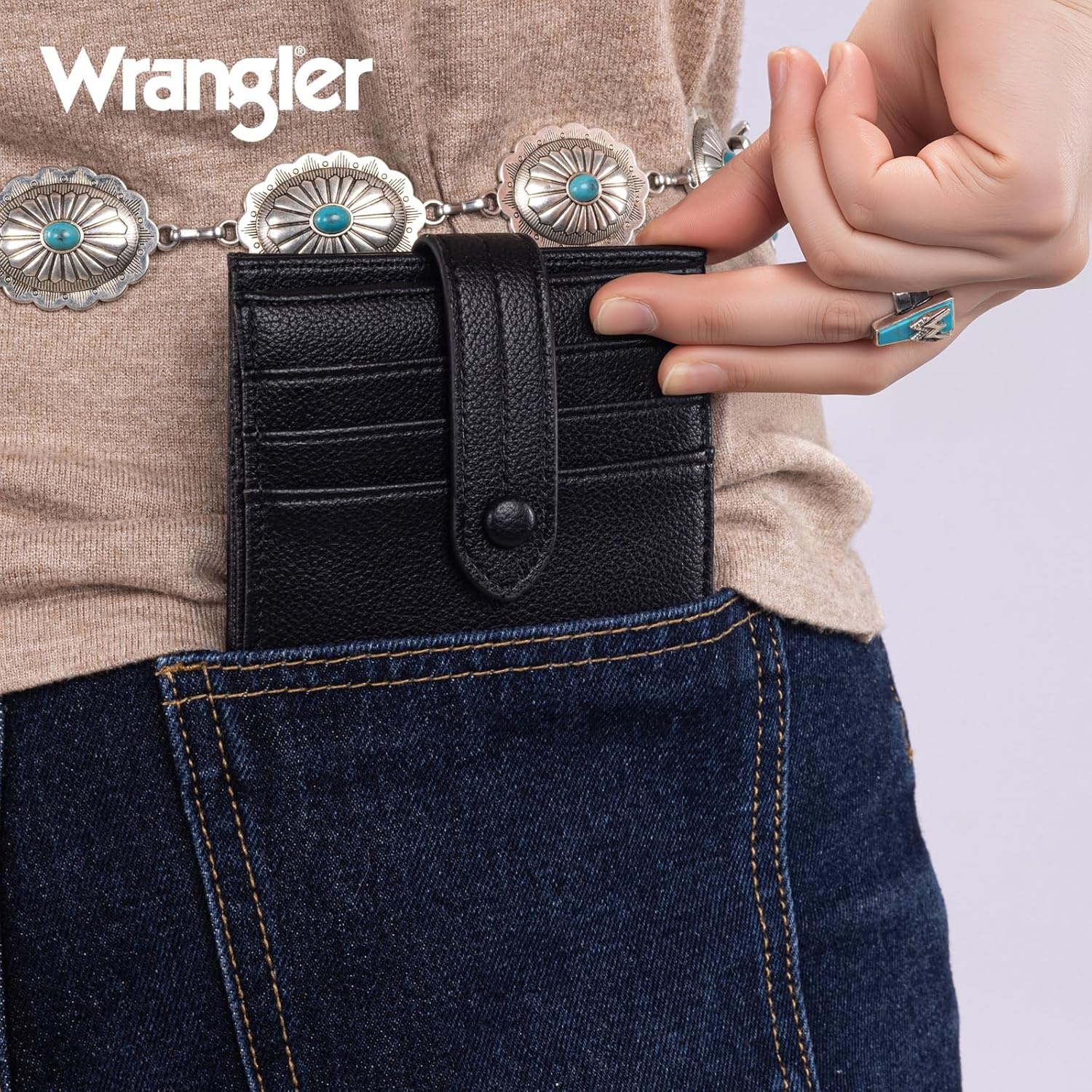 imageMontana West X Wrangler Wallet Small Womens Girls Flower Bifold Card Wallet With RFID Lining and Zipper Coin Pocket WG216W065DPPBlack