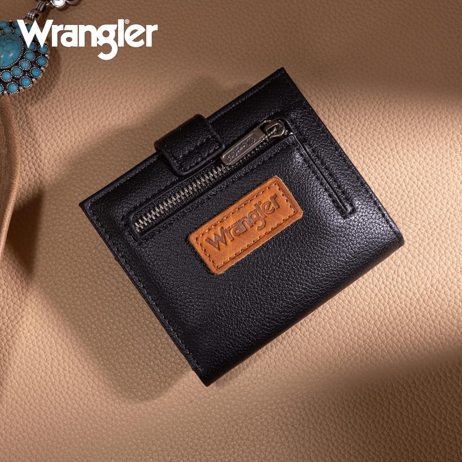 imageMontana West X Wrangler Wallet Small Womens Girls Flower Bifold Card Wallet With RFID Lining and Zipper Coin Pocket WG216W065DPPBlack