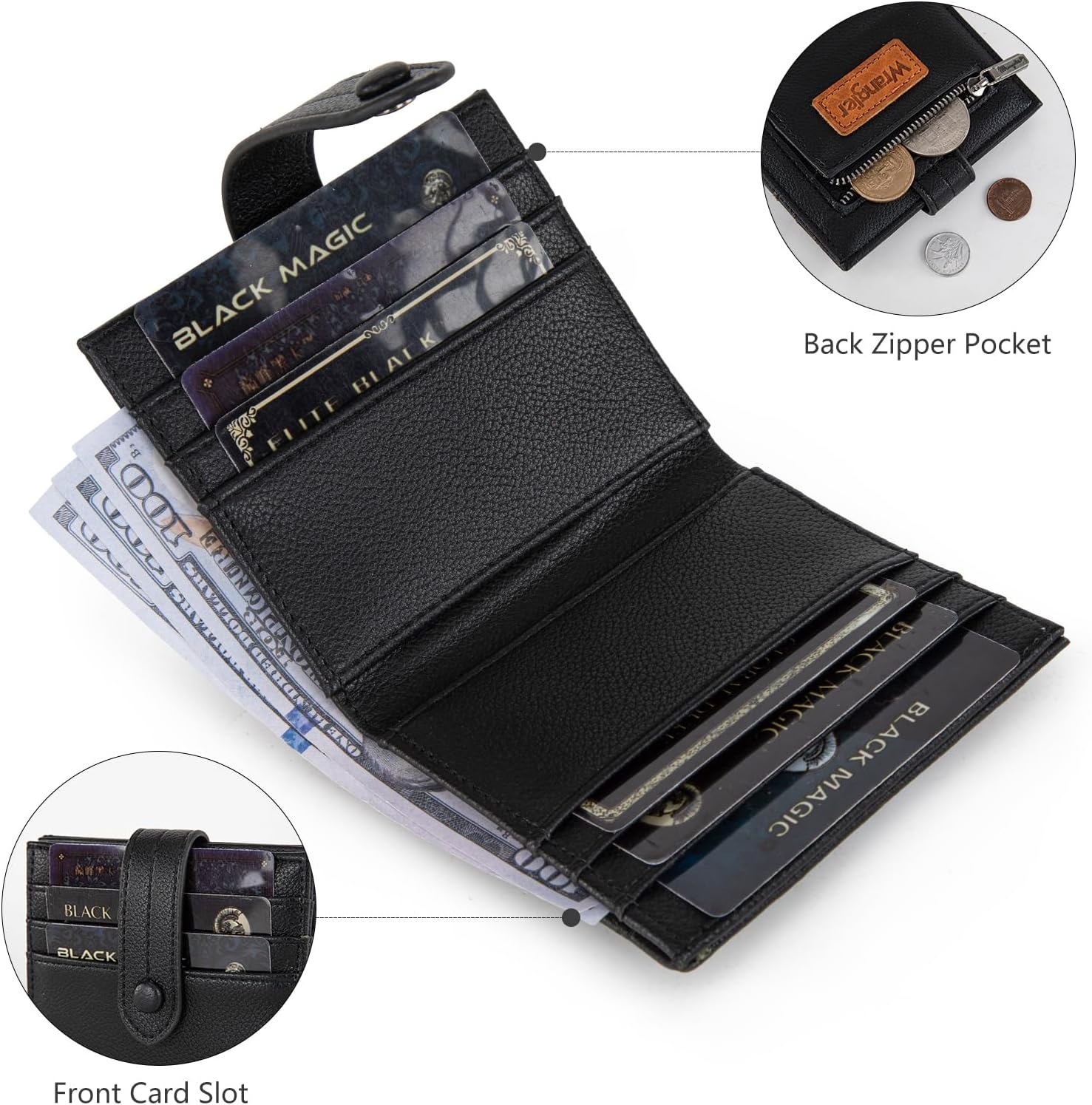 imageMontana West X Wrangler Wallet Small Womens Girls Flower Bifold Card Wallet With RFID Lining and Zipper Coin Pocket WG216W065DPPBlack
