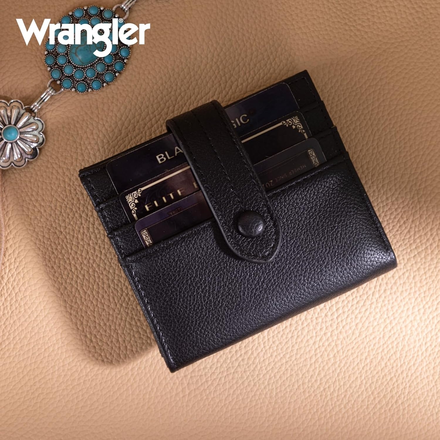 imageMontana West X Wrangler Wallet Small Womens Girls Flower Bifold Card Wallet With RFID Lining and Zipper Coin Pocket WG216W065DPPBlack