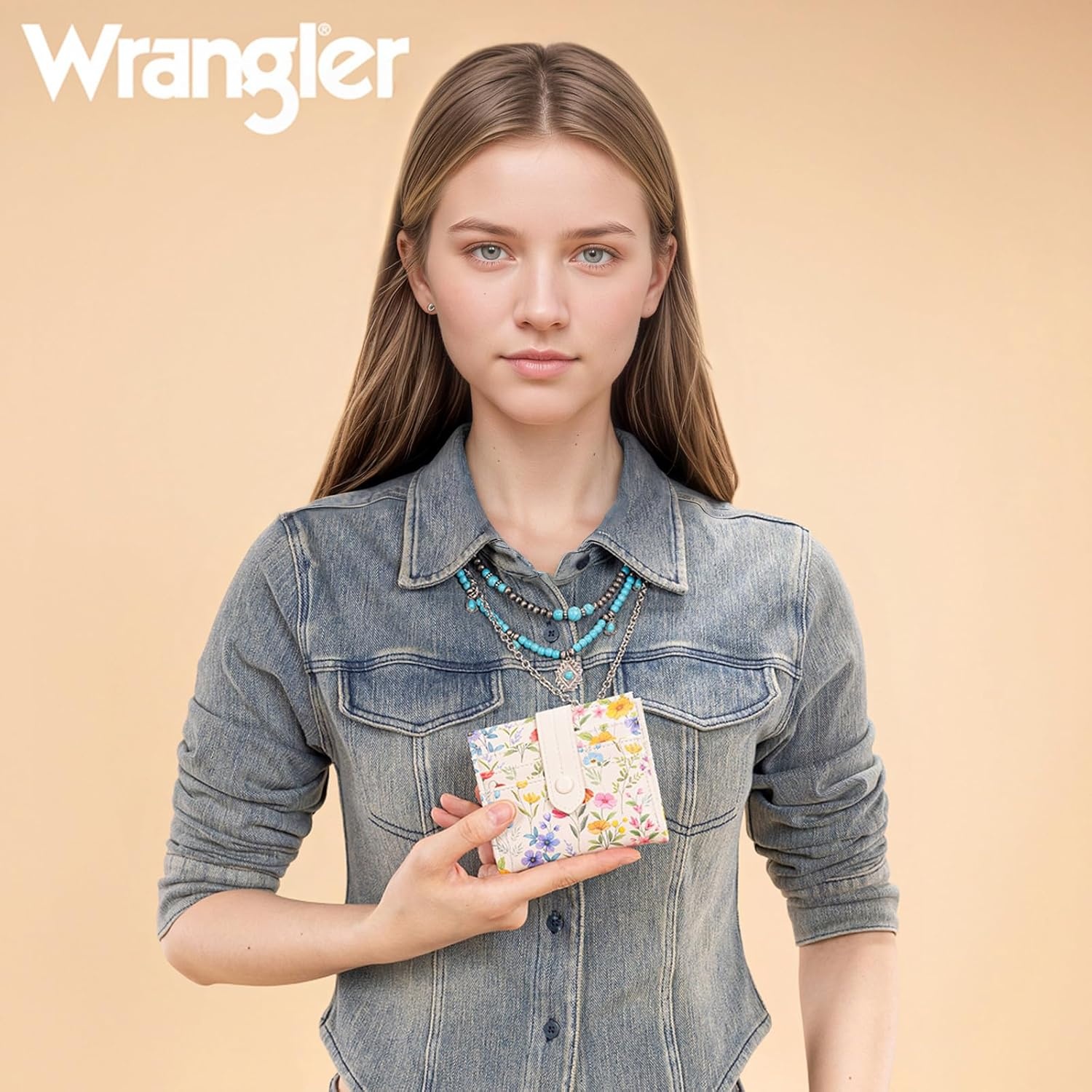 imageMontana West X Wrangler Wallet Small Womens Girls Flower Bifold Card Wallet With RFID Lining and Zipper Coin Pocket WG216W065DPPBlooming Journey