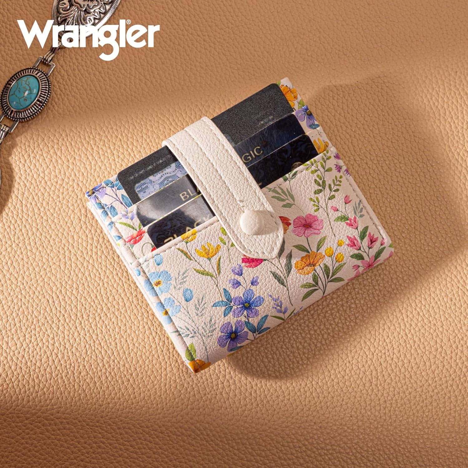 imageMontana West X Wrangler Wallet Small Womens Girls Flower Bifold Card Wallet With RFID Lining and Zipper Coin Pocket WG216W065DPPBlooming Journey