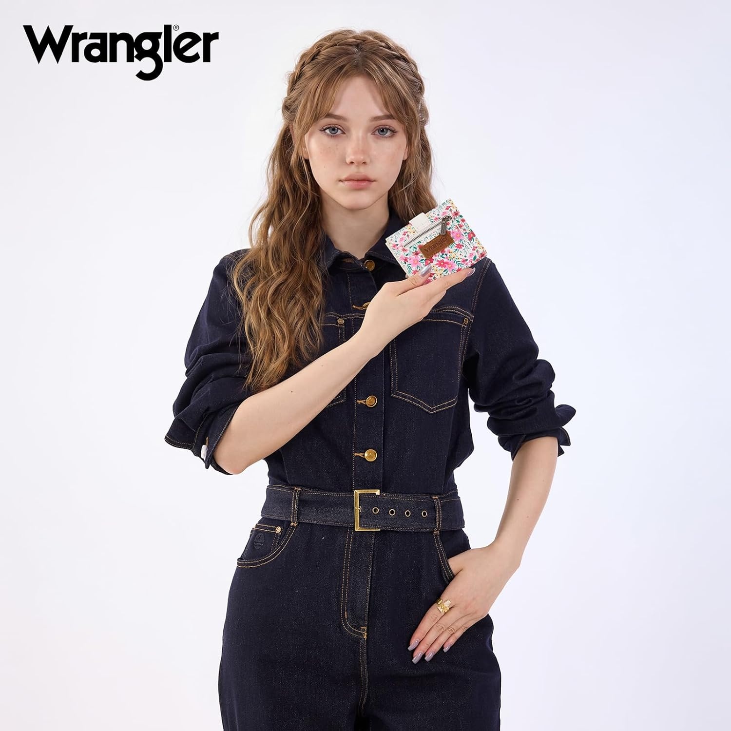 imageMontana West X Wrangler Wallet Small Womens Girls Flower Bifold Card Wallet With RFID Lining and Zipper Coin Pocket WG216W065DPPBlush Meadow Burst