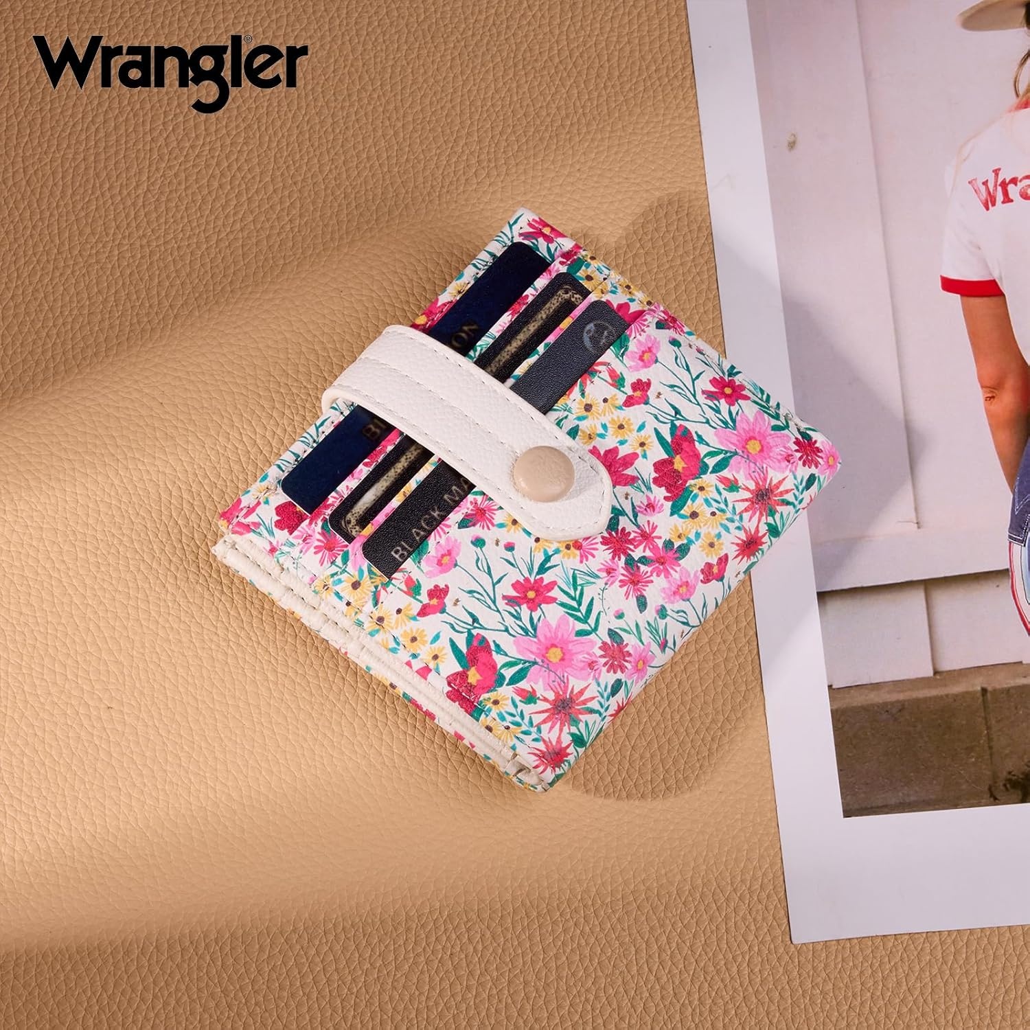 imageMontana West X Wrangler Wallet Small Womens Girls Flower Bifold Card Wallet With RFID Lining and Zipper Coin Pocket WG216W065DPPBlush Meadow Burst