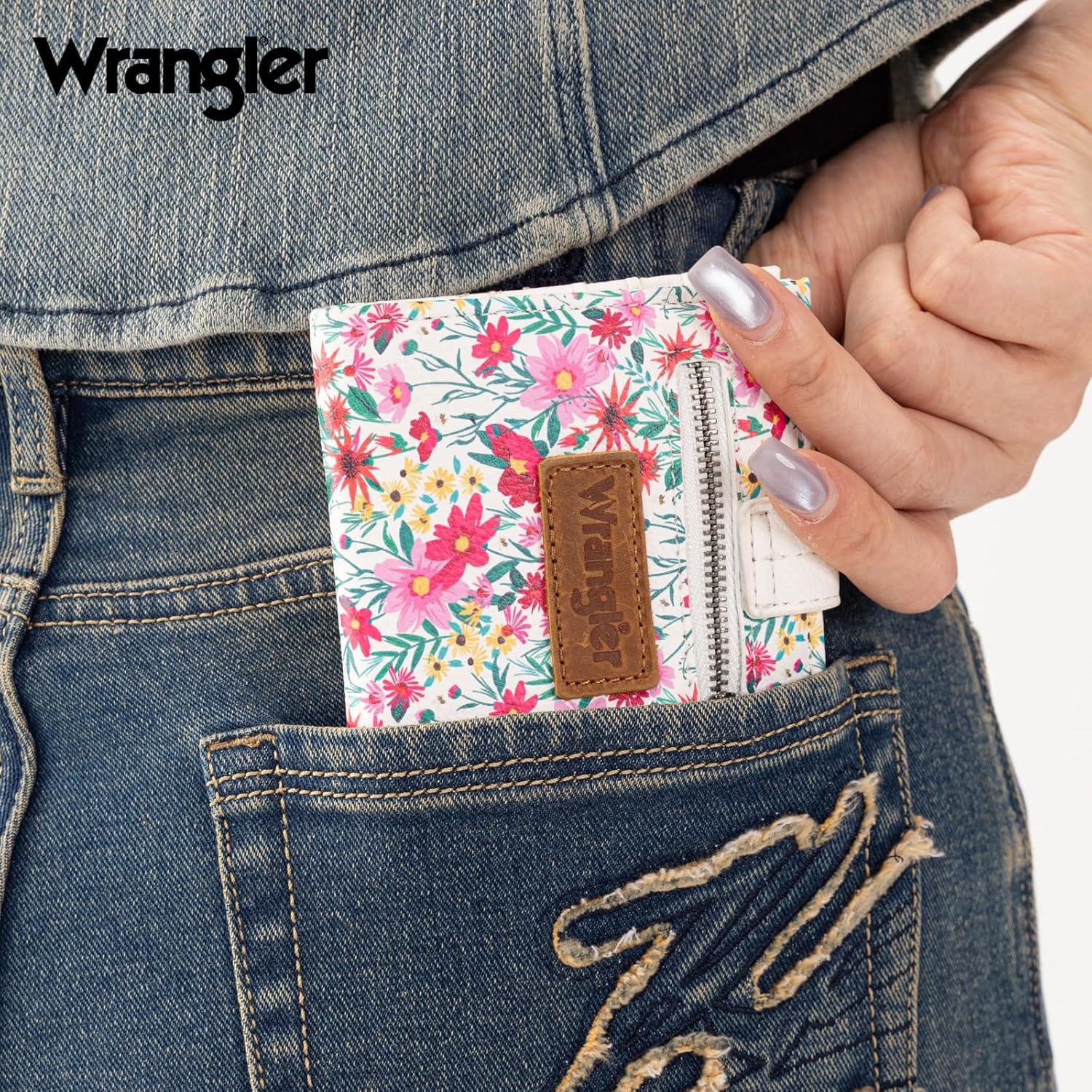 imageMontana West X Wrangler Wallet Small Womens Girls Flower Bifold Card Wallet With RFID Lining and Zipper Coin Pocket WG216W065DPPBlush Meadow Burst