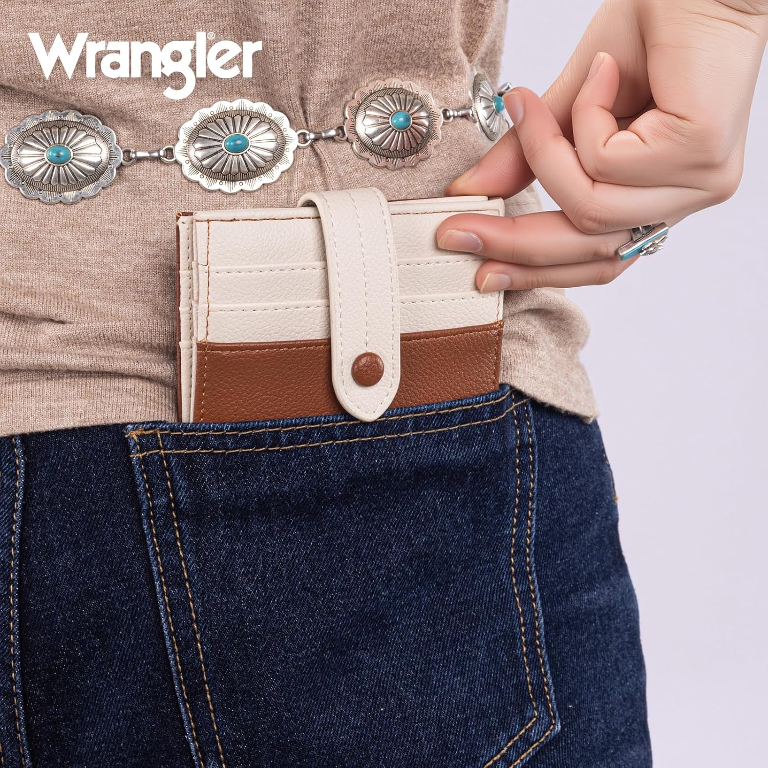 imageMontana West X Wrangler Wallet Small Womens Girls Flower Bifold Card Wallet With RFID Lining and Zipper Coin Pocket WG216W065DPPBrown