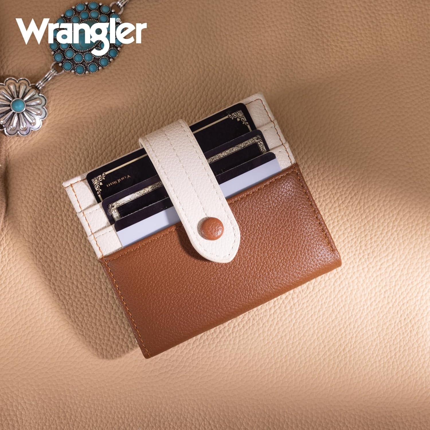 imageMontana West X Wrangler Wallet Small Womens Girls Flower Bifold Card Wallet With RFID Lining and Zipper Coin Pocket WG216W065DPPBrown