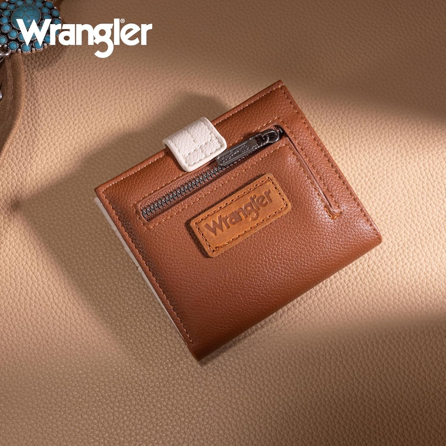 imageMontana West X Wrangler Wallet Small Womens Girls Flower Bifold Card Wallet With RFID Lining and Zipper Coin Pocket WG216W065DPPBrown