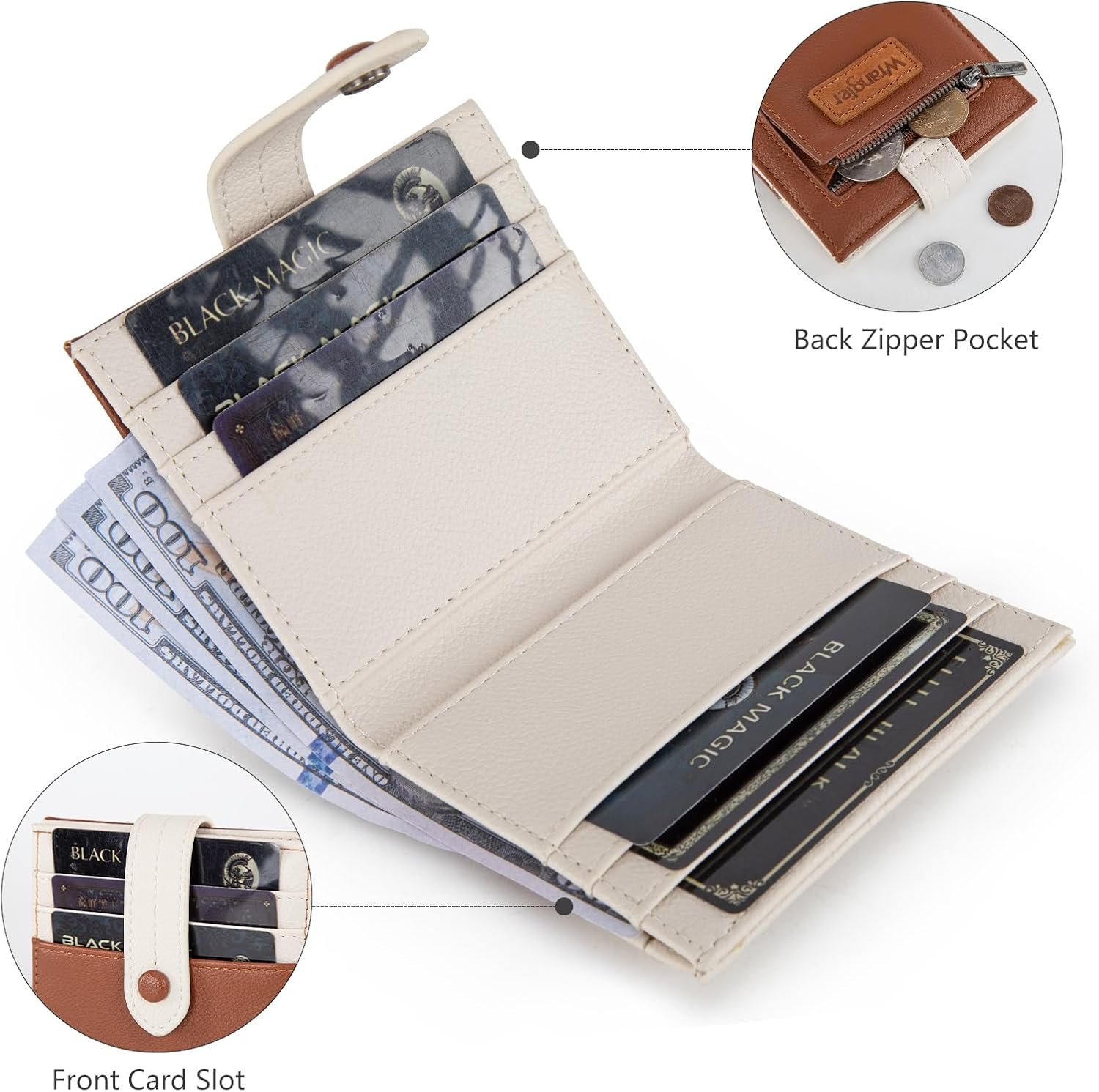 imageMontana West X Wrangler Wallet Small Womens Girls Flower Bifold Card Wallet With RFID Lining and Zipper Coin Pocket WG216W065DPPBrown