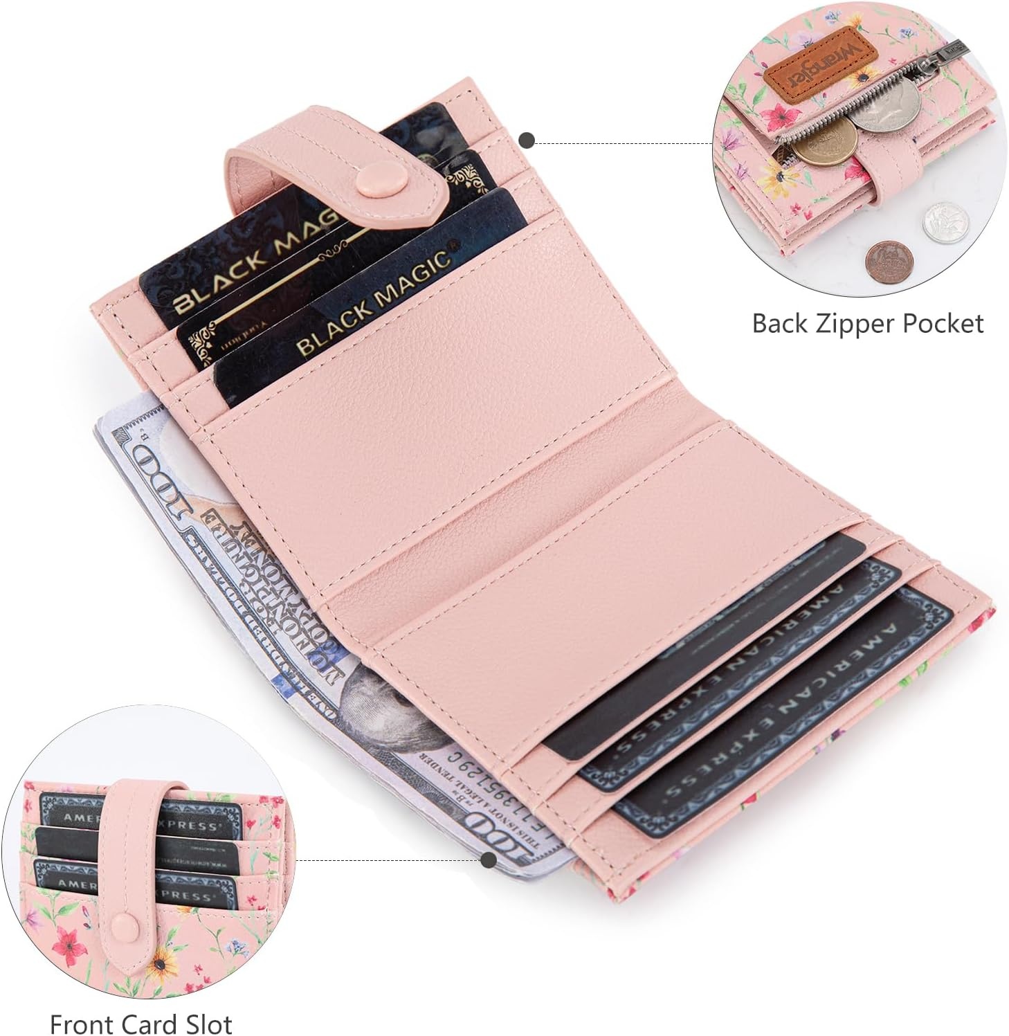imageMontana West X Wrangler Wallet Small Womens Girls Flower Bifold Card Wallet With RFID Lining and Zipper Coin Pocket WG216W065DPPFantasy of Flower Dreams