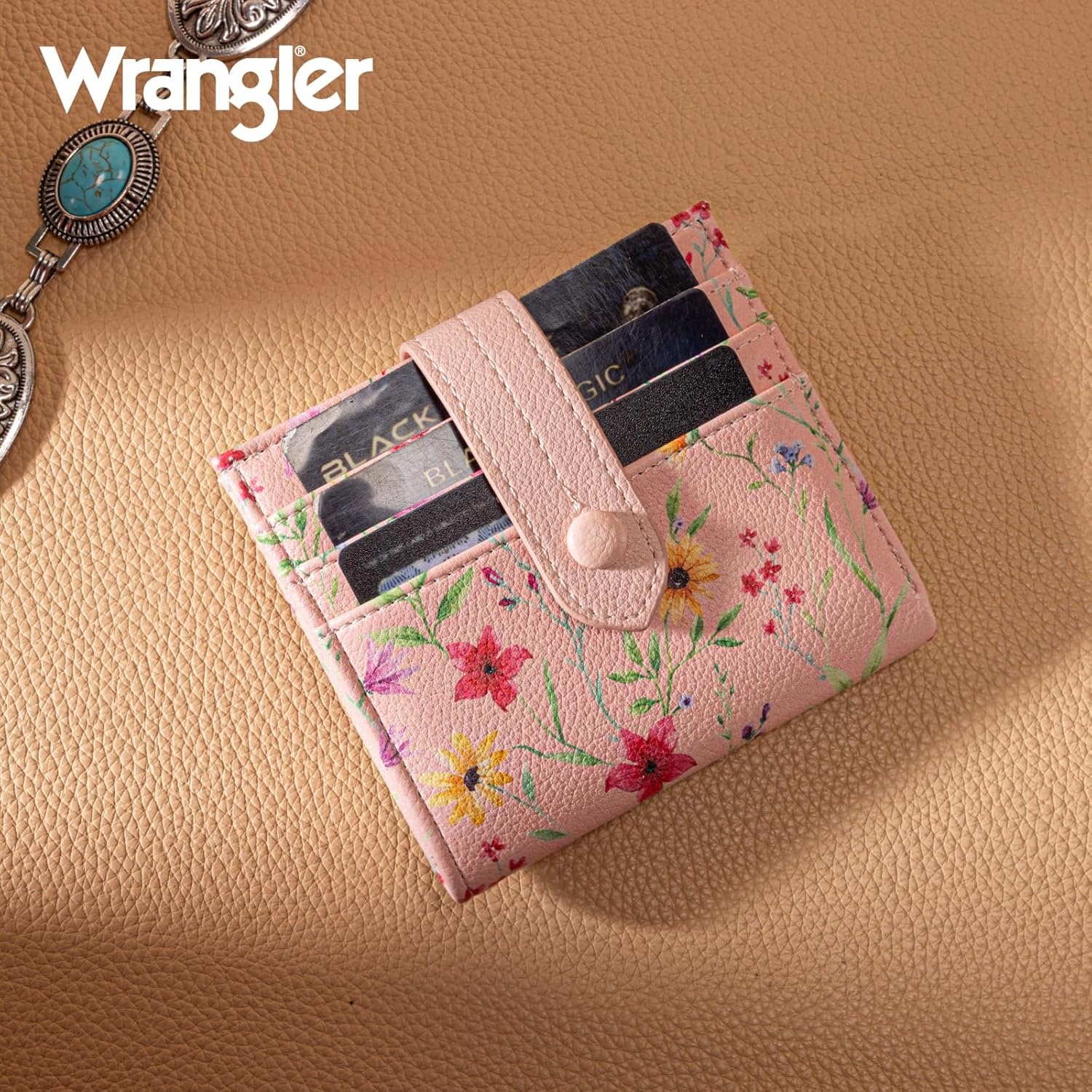 imageMontana West X Wrangler Wallet Small Womens Girls Flower Bifold Card Wallet With RFID Lining and Zipper Coin Pocket WG216W065DPPFantasy of Flower Dreams