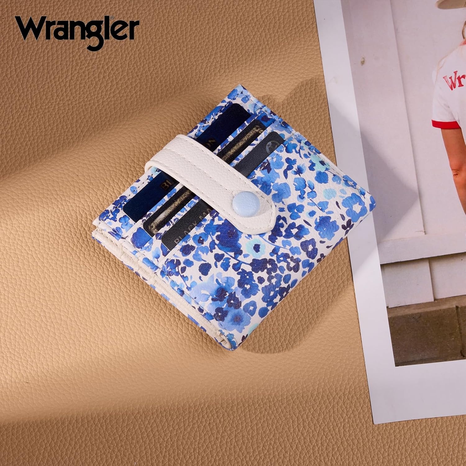 imageMontana West X Wrangler Wallet Small Womens Girls Flower Bifold Card Wallet With RFID Lining and Zipper Coin Pocket WG216W065DPPIndigo Watercolor Petal