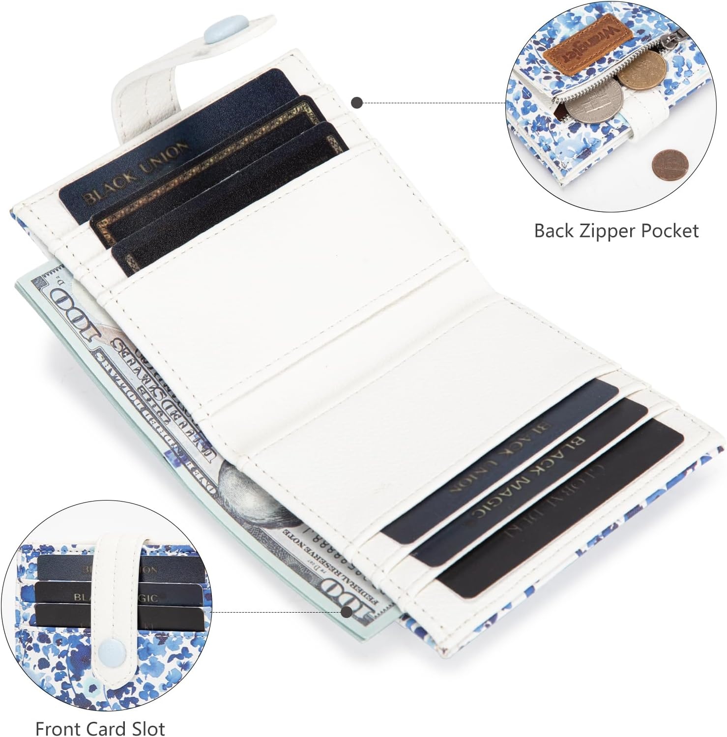 imageMontana West X Wrangler Wallet Small Womens Girls Flower Bifold Card Wallet With RFID Lining and Zipper Coin Pocket WG216W065DPPIndigo Watercolor Petal