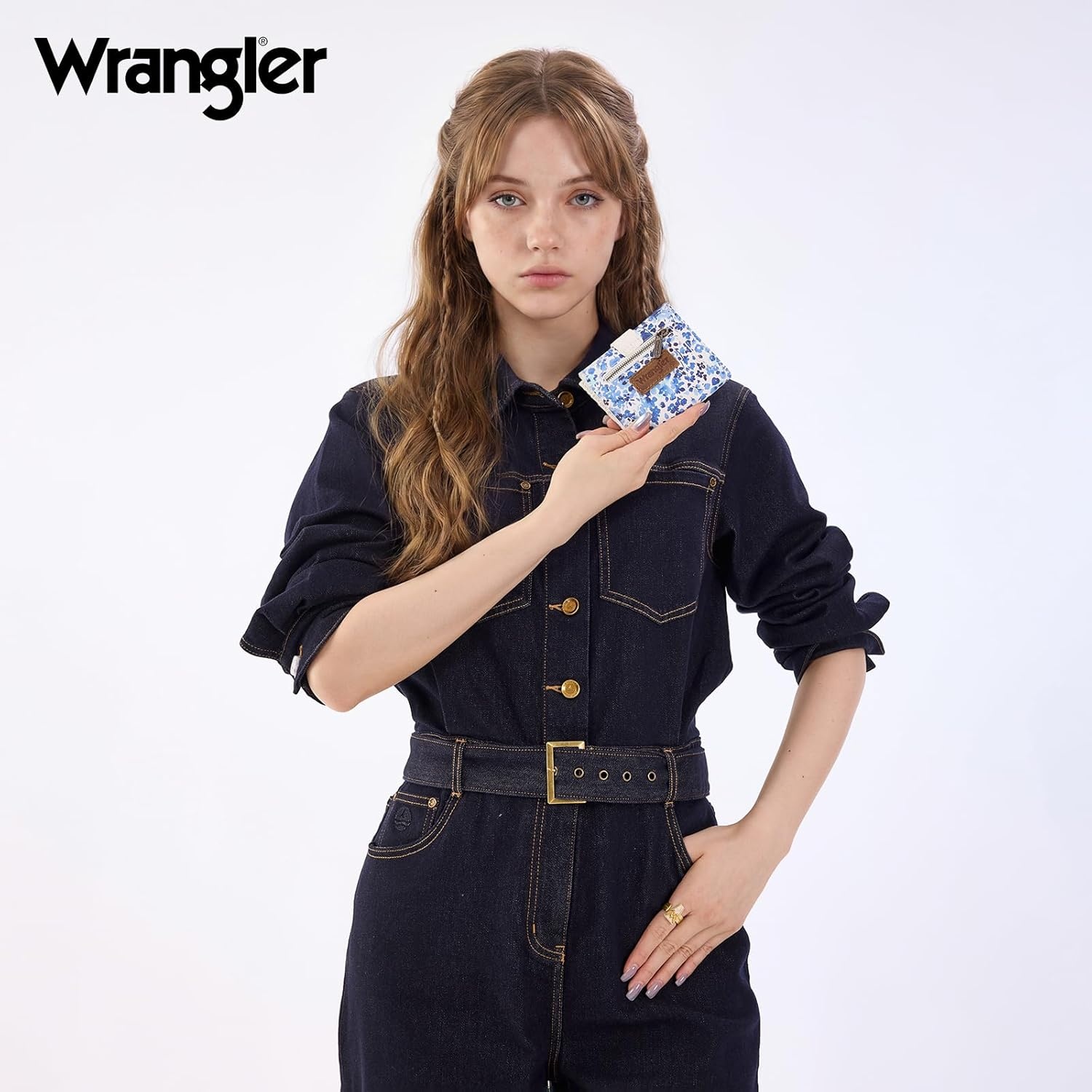 imageMontana West X Wrangler Wallet Small Womens Girls Flower Bifold Card Wallet With RFID Lining and Zipper Coin Pocket WG216W065DPPIndigo Watercolor Petal