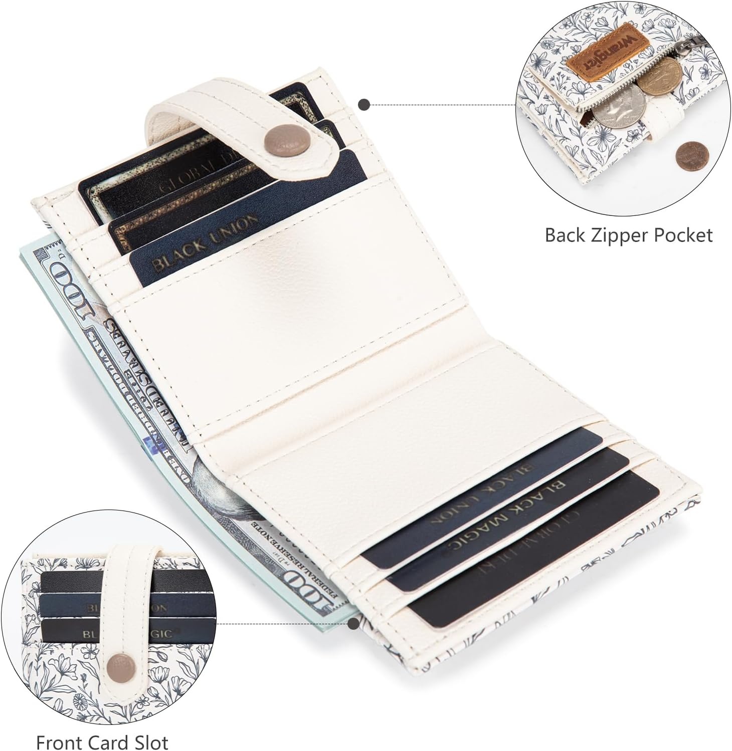 imageMontana West X Wrangler Wallet Small Womens Girls Flower Bifold Card Wallet With RFID Lining and Zipper Coin Pocket WG216W065DPPInk Sketch Bloom