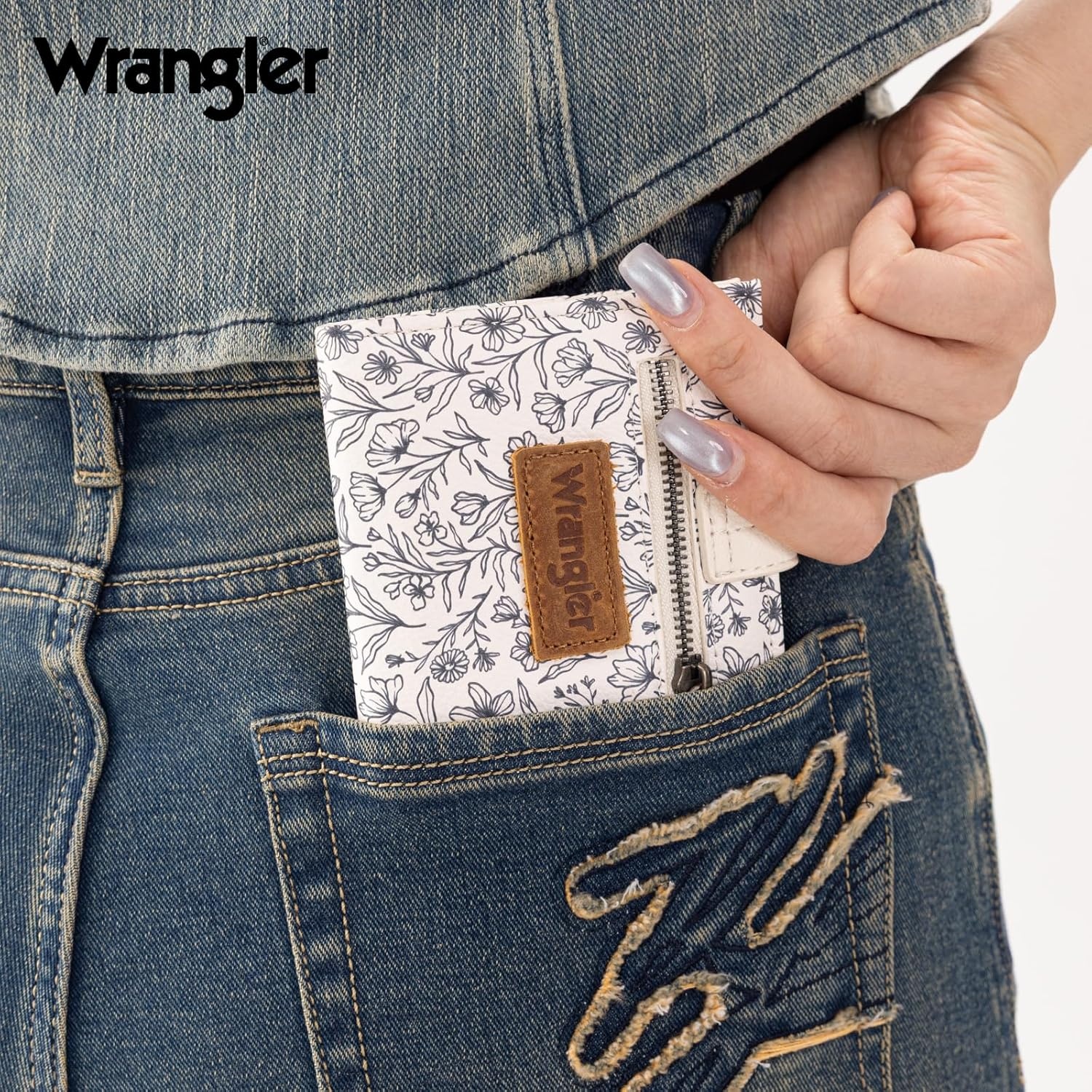 imageMontana West X Wrangler Wallet Small Womens Girls Flower Bifold Card Wallet With RFID Lining and Zipper Coin Pocket WG216W065DPPInk Sketch Bloom