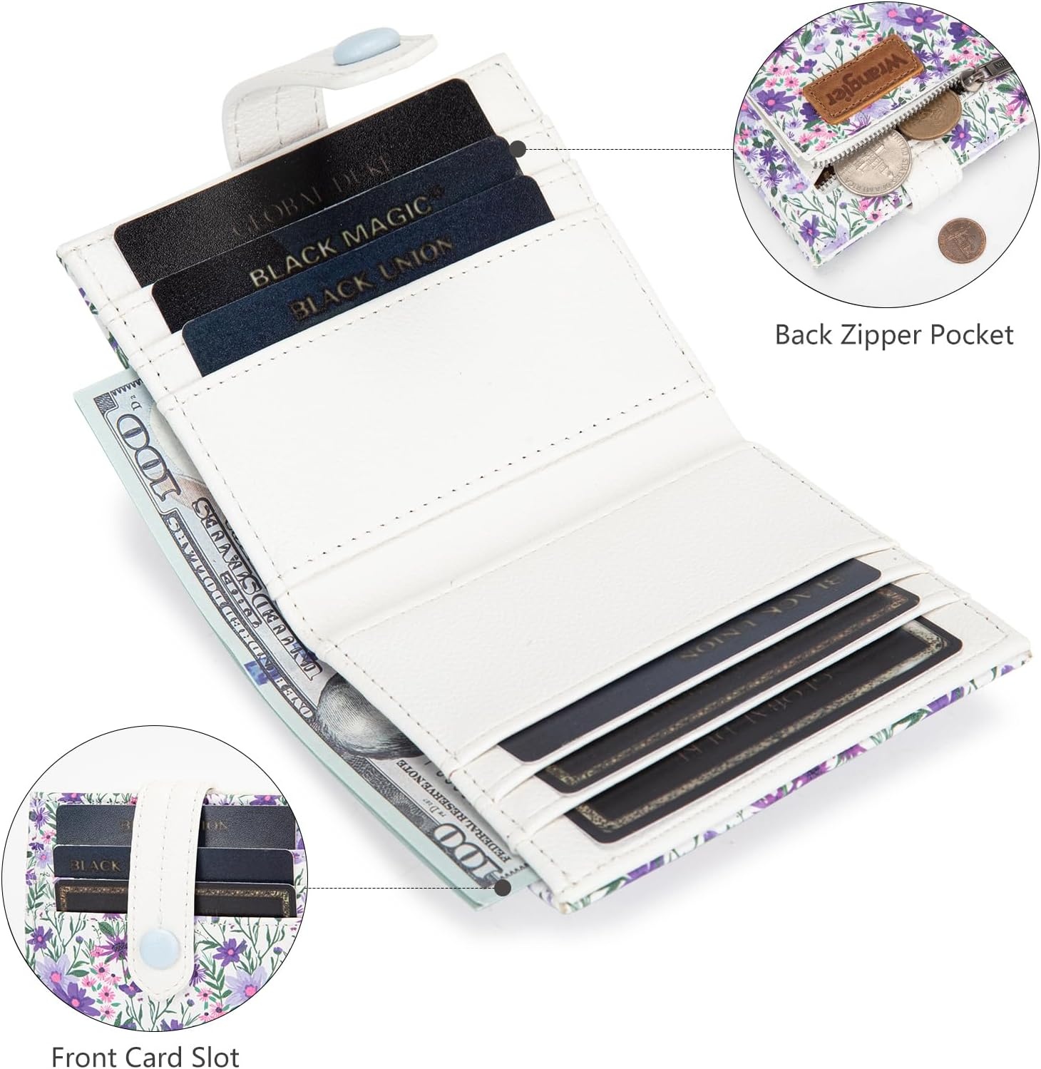 imageMontana West X Wrangler Wallet Small Womens Girls Flower Bifold Card Wallet With RFID Lining and Zipper Coin Pocket WG216W065DPPLavender Blossom Glow