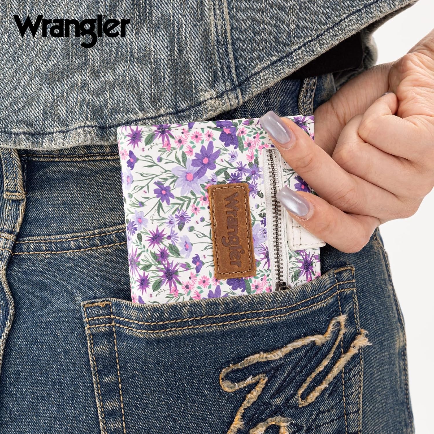 imageMontana West X Wrangler Wallet Small Womens Girls Flower Bifold Card Wallet With RFID Lining and Zipper Coin Pocket WG216W065DPPLavender Blossom Glow