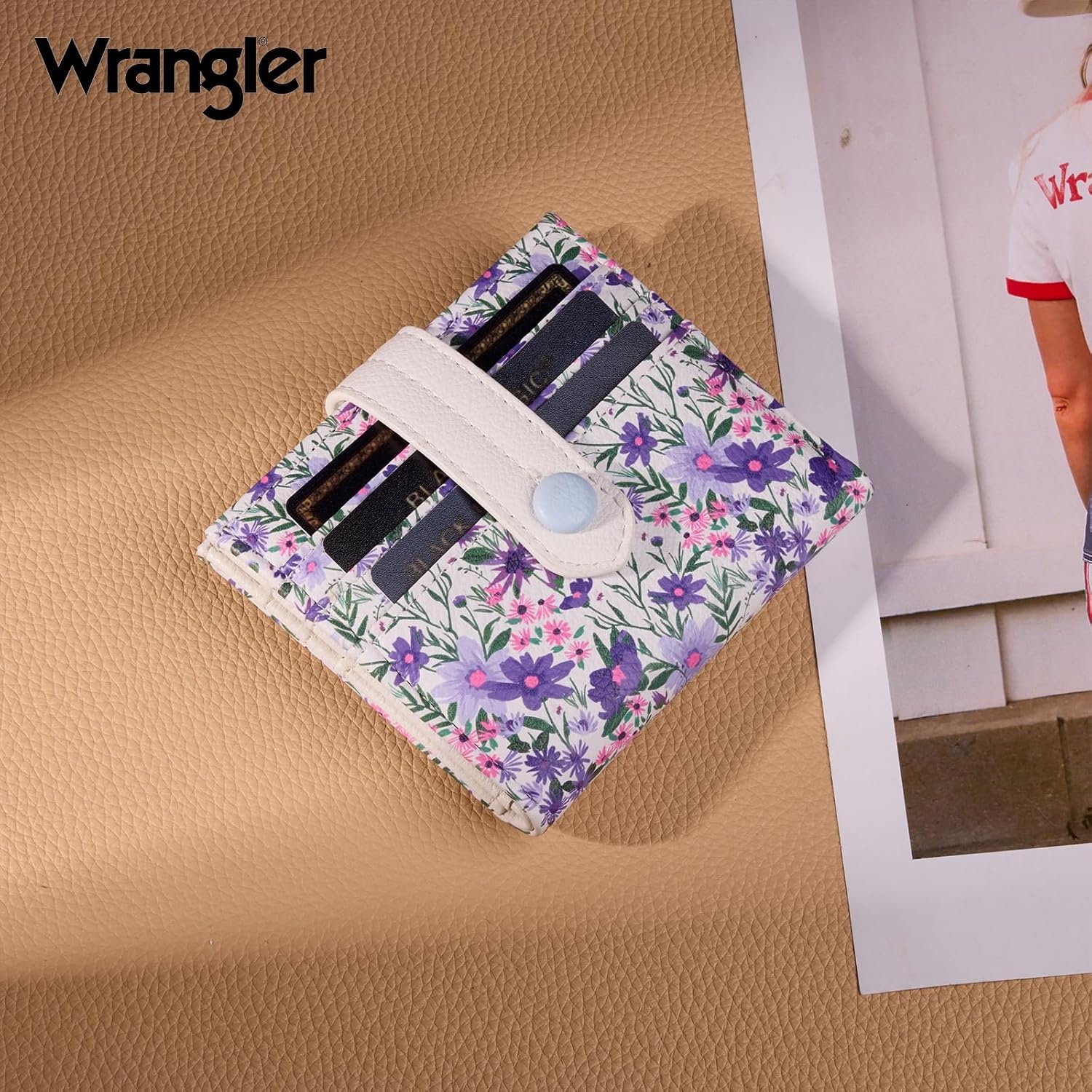 imageMontana West X Wrangler Wallet Small Womens Girls Flower Bifold Card Wallet With RFID Lining and Zipper Coin Pocket WG216W065DPPLavender Blossom Glow
