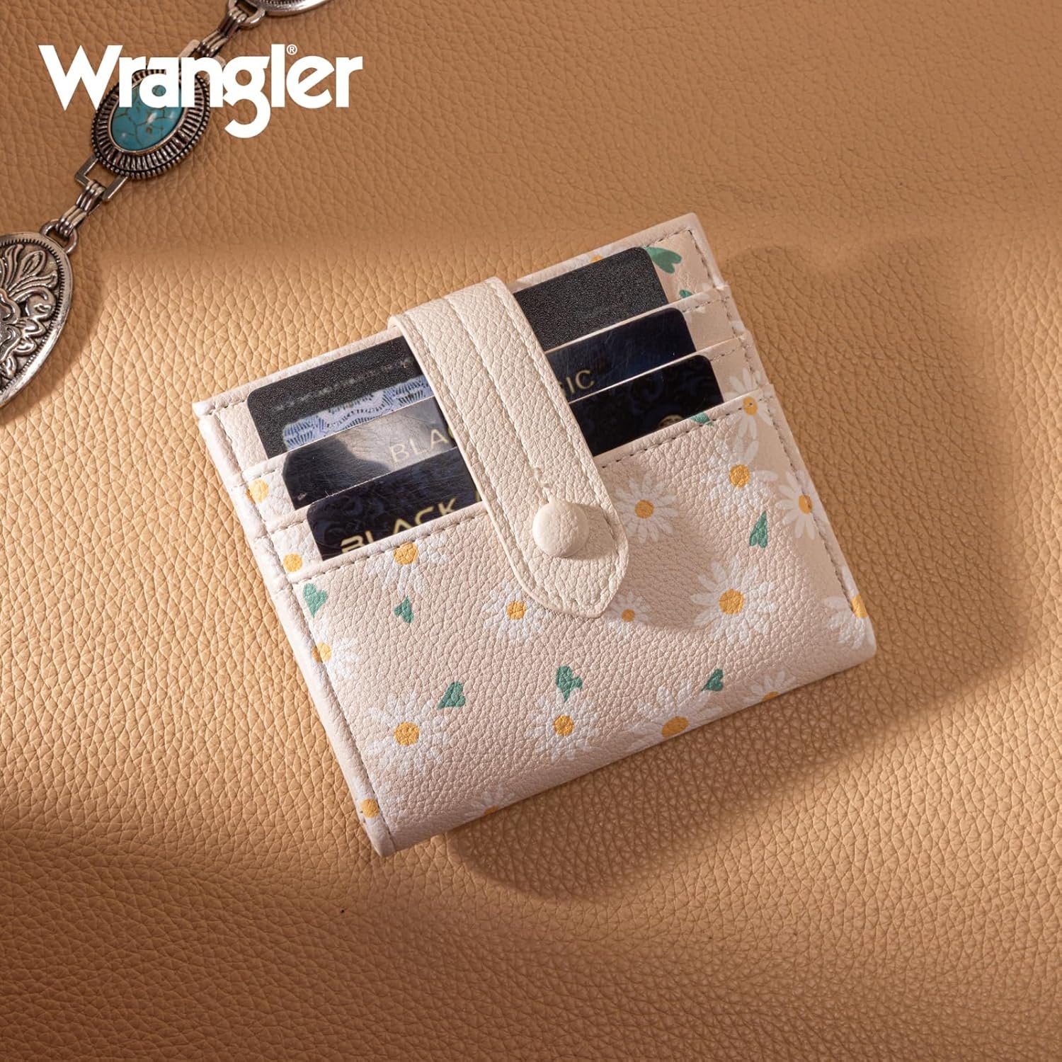 imageMontana West X Wrangler Wallet Small Womens Girls Flower Bifold Card Wallet With RFID Lining and Zipper Coin Pocket WG216W065DPPPure White Daisies