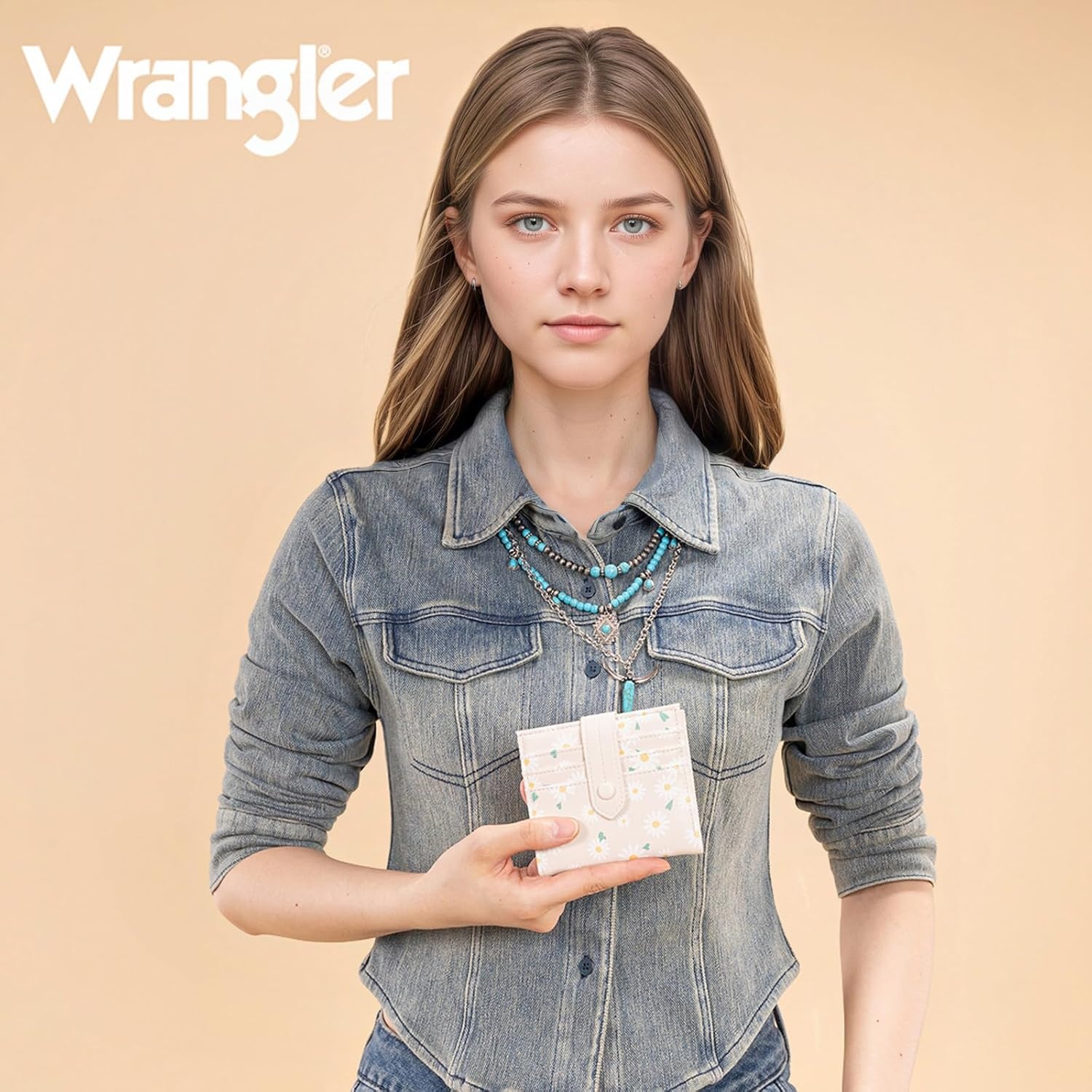 imageMontana West X Wrangler Wallet Small Womens Girls Flower Bifold Card Wallet With RFID Lining and Zipper Coin Pocket WG216W065DPPPure White Daisies