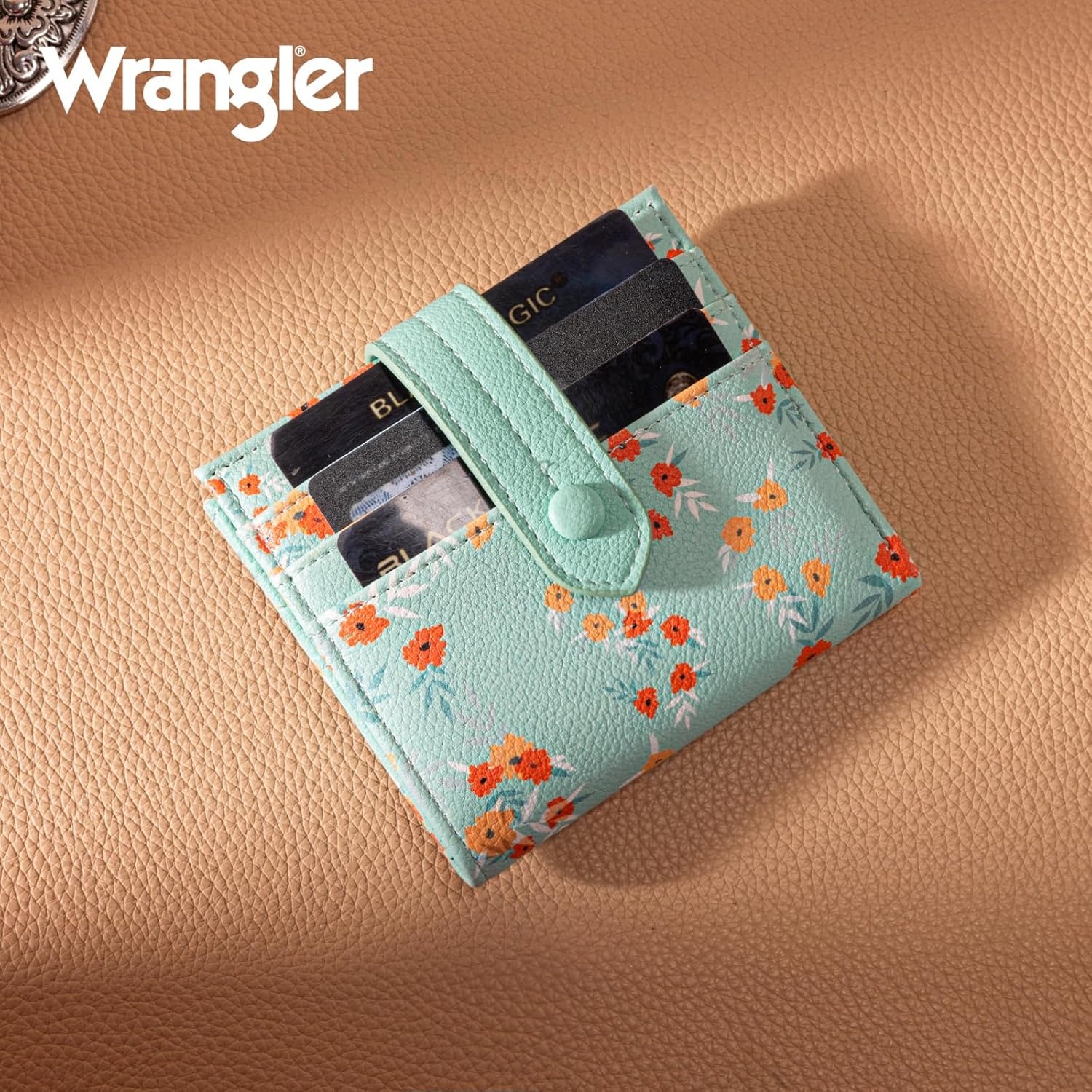 imageMontana West X Wrangler Wallet Small Womens Girls Flower Bifold Card Wallet With RFID Lining and Zipper Coin Pocket WG216W065DPPShadow of Mint Flowers