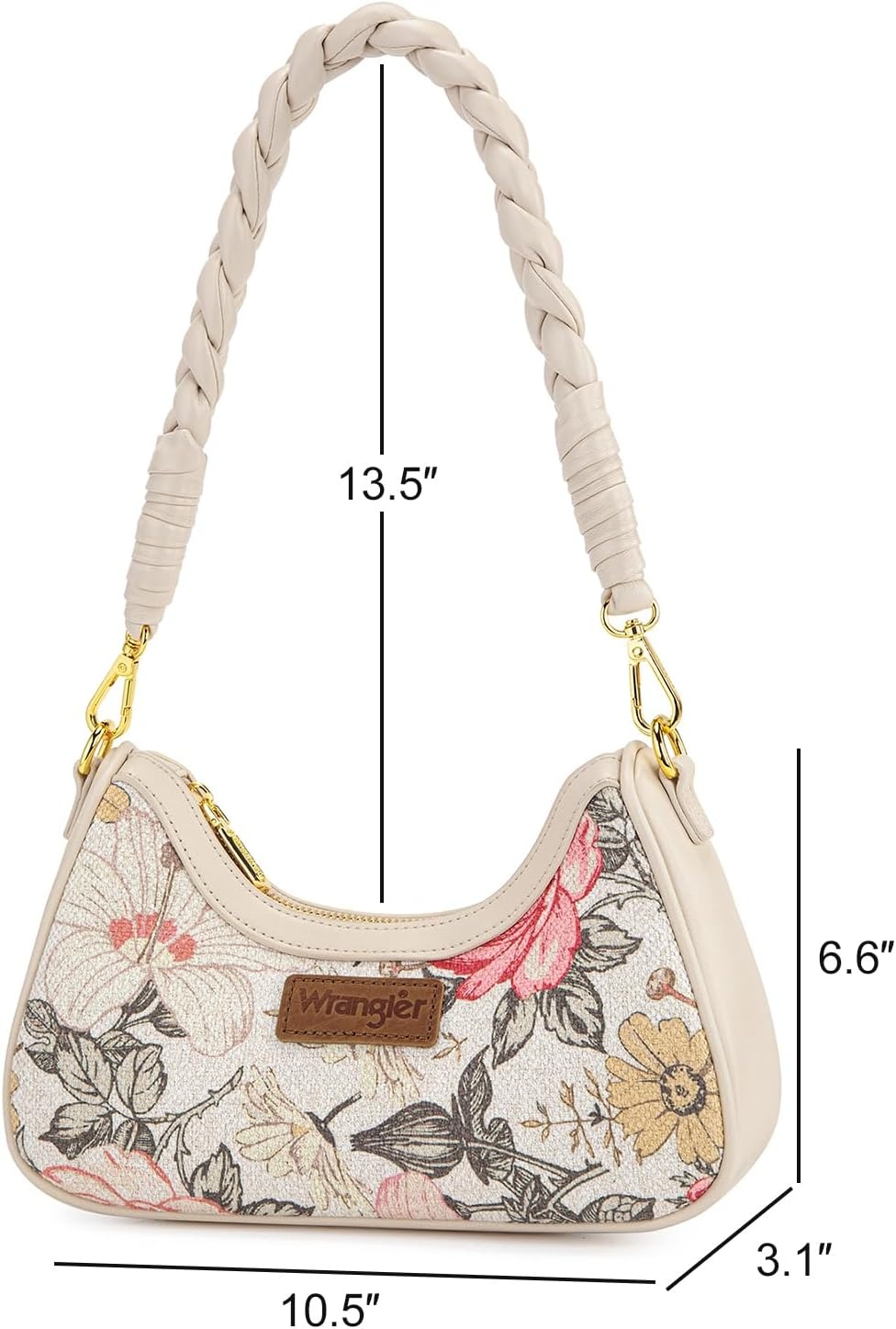 imageWrangler Vintage Floral Print Hobo Bag Braided Handle Shoulder Bag for WomenBeige
