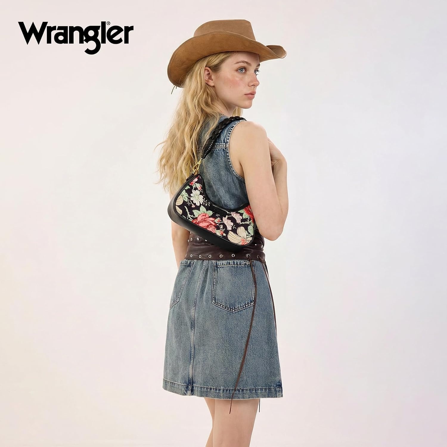 imageWrangler Vintage Floral Print Hobo Bag Braided Handle Shoulder Bag for WomenBlack