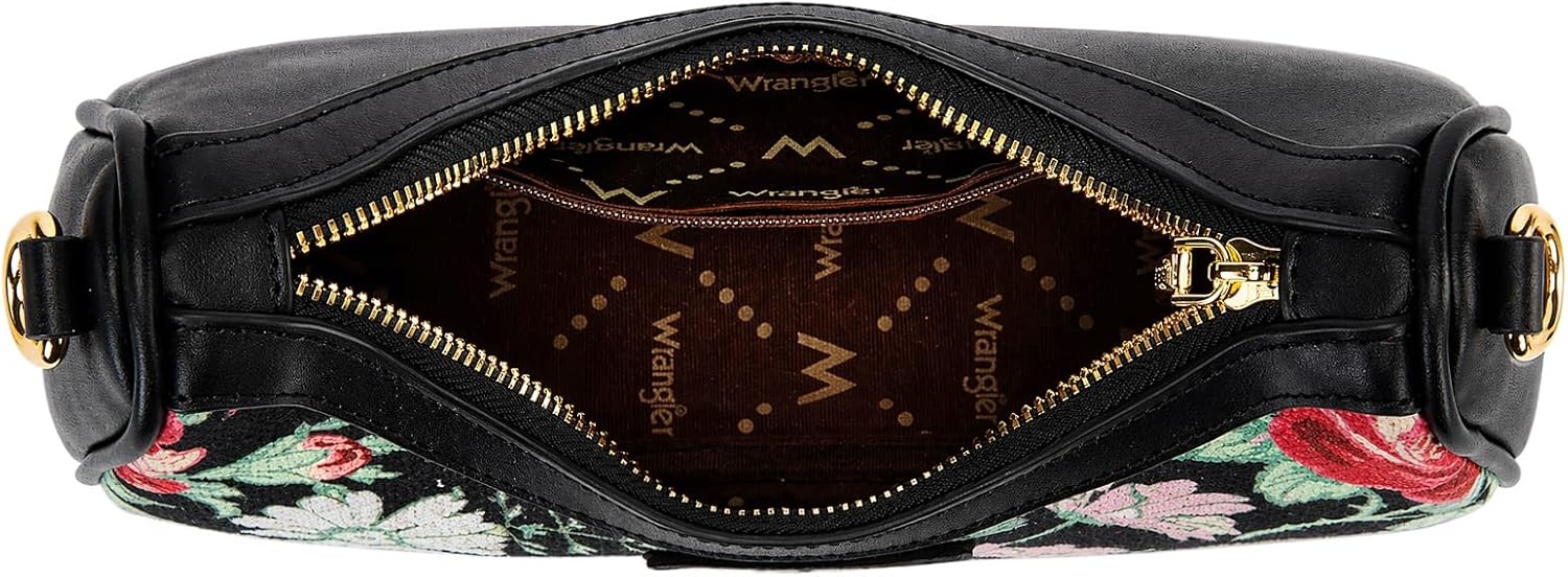 imageWrangler Vintage Floral Print Hobo Bag Braided Handle Shoulder Bag for WomenBlack