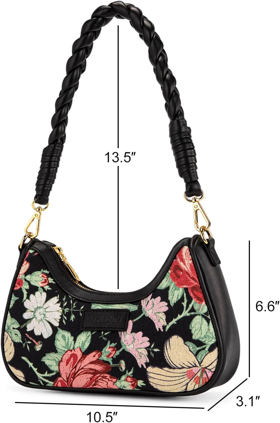 imageWrangler Vintage Floral Print Hobo Bag Braided Handle Shoulder Bag for WomenBlack
