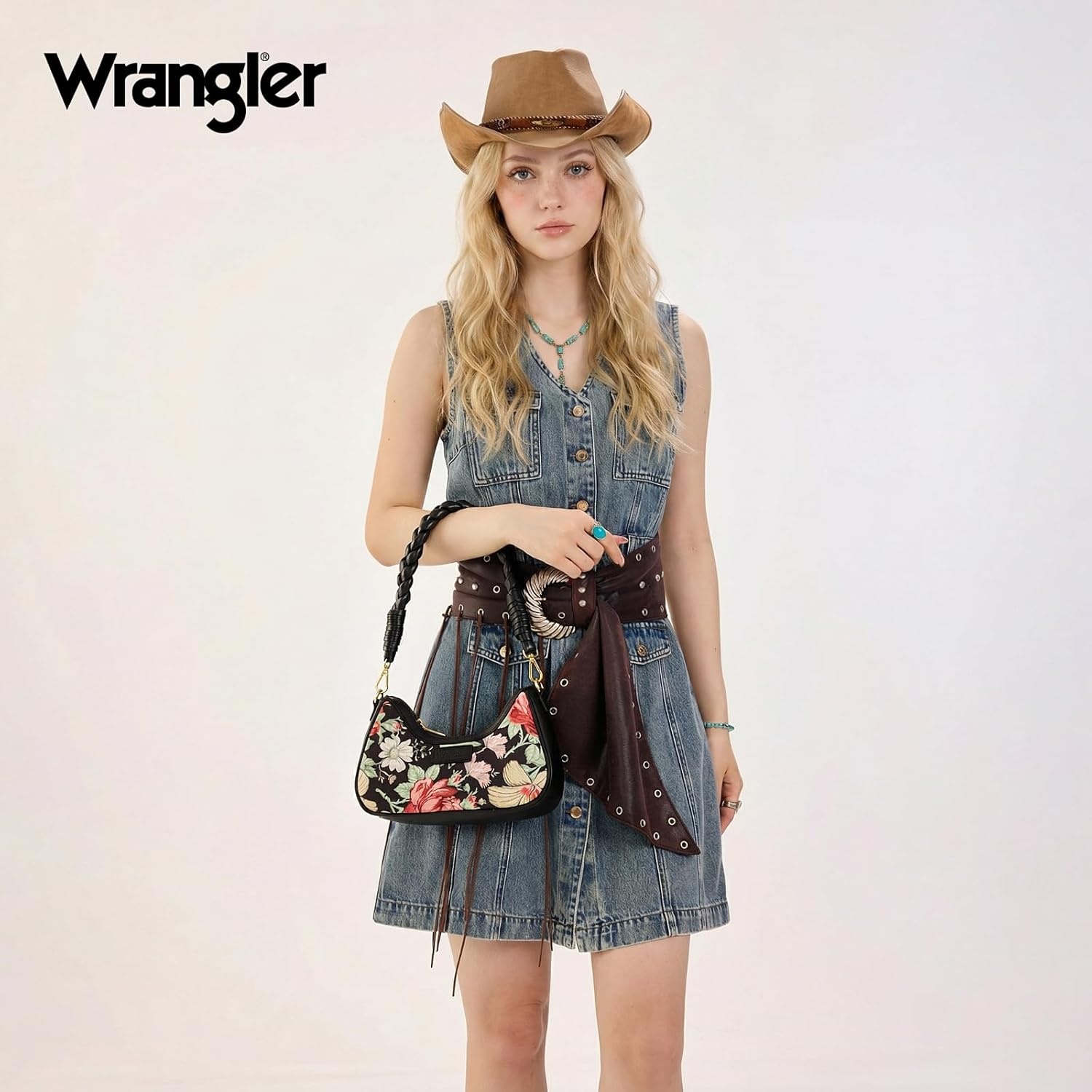 imageWrangler Vintage Floral Print Hobo Bag Braided Handle Shoulder Bag for WomenBlack