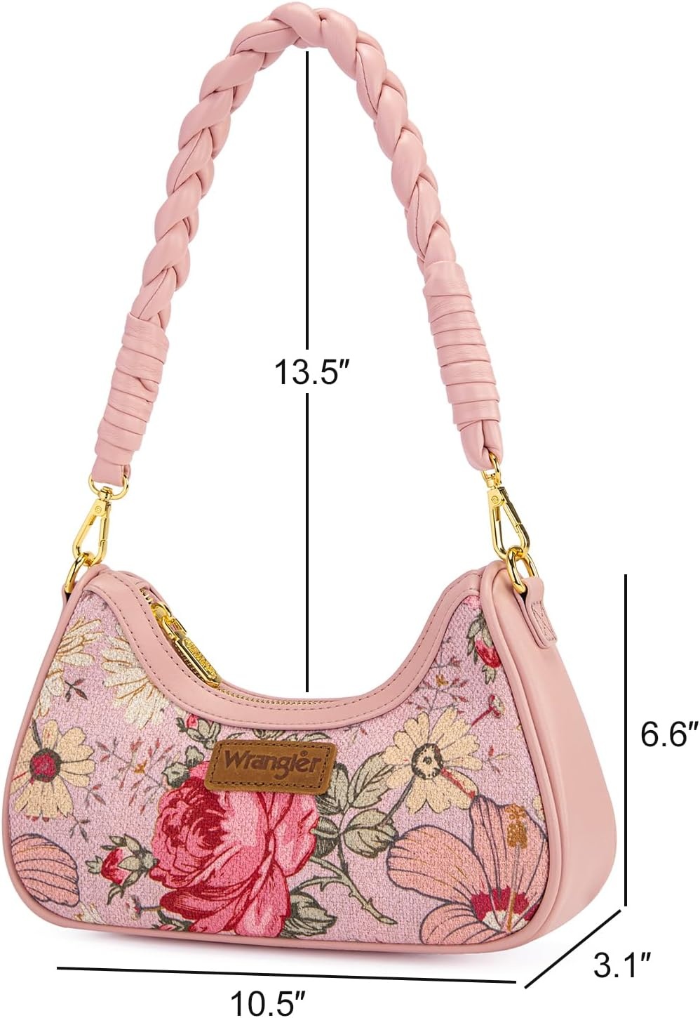 imageWrangler Vintage Floral Print Hobo Bag Braided Handle Shoulder Bag for WomenPink