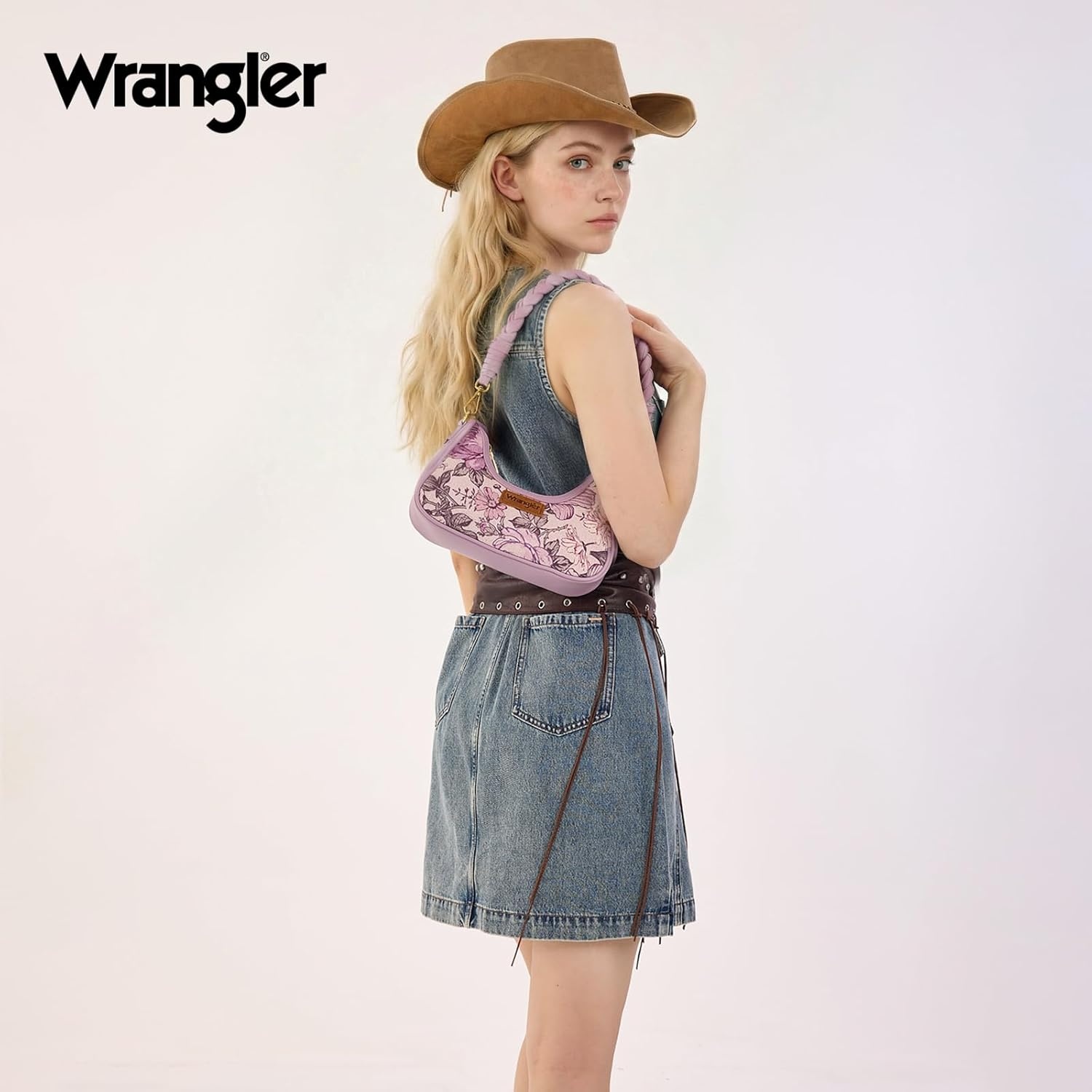 imageWrangler Vintage Floral Print Hobo Bag Braided Handle Shoulder Bag for WomenPurple