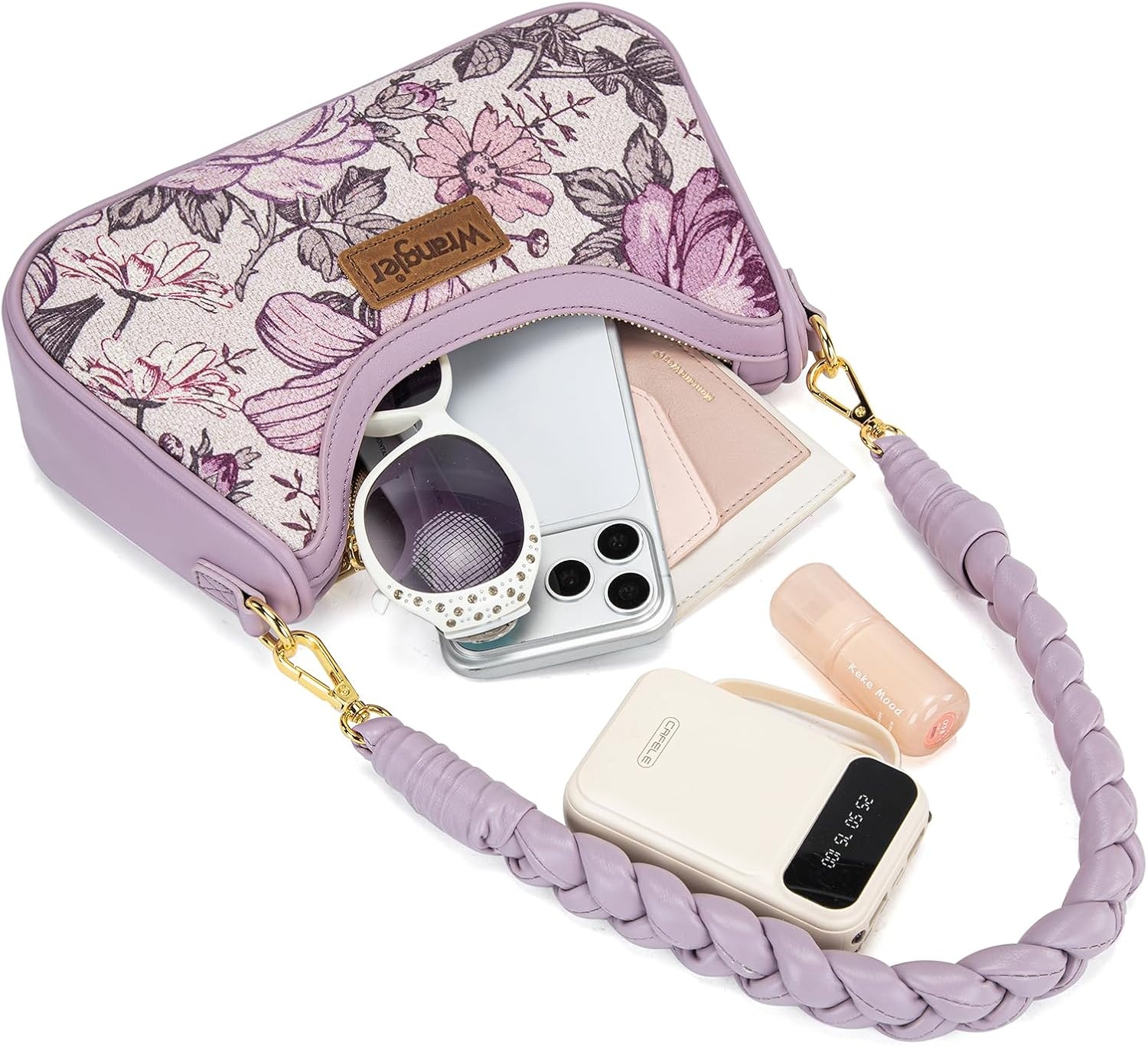 imageWrangler Vintage Floral Print Hobo Bag Braided Handle Shoulder Bag for WomenPurple