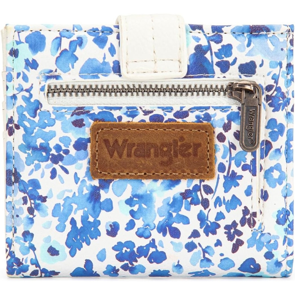 imageMontana West X Wrangler Wallet Small Womens Girls Flower Bifold Card Wallet With RFID Lining and Zipper Coin Pocket WG216W065DPPIndigo Watercolor Petal