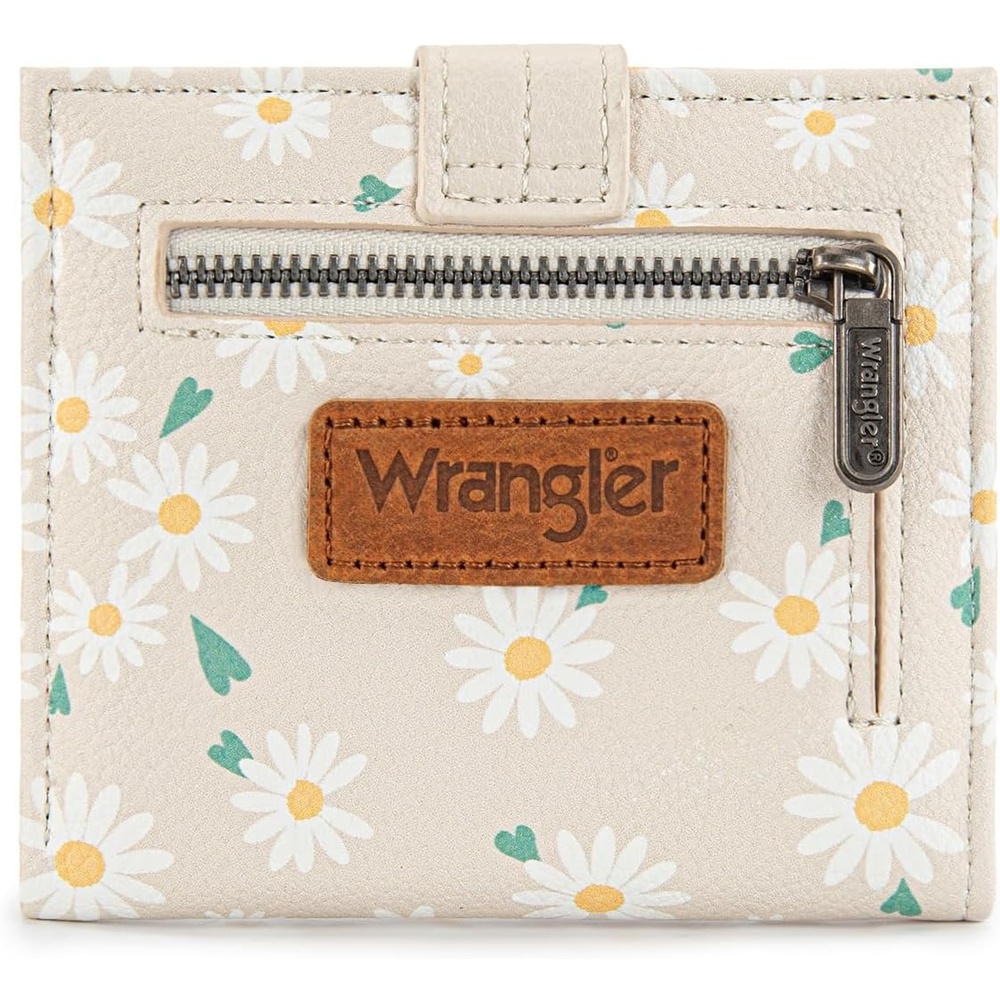 imageMontana West X Wrangler Wallet Small Womens Girls Flower Bifold Card Wallet With RFID Lining and Zipper Coin Pocket WG216W065DPPPure White Daisies