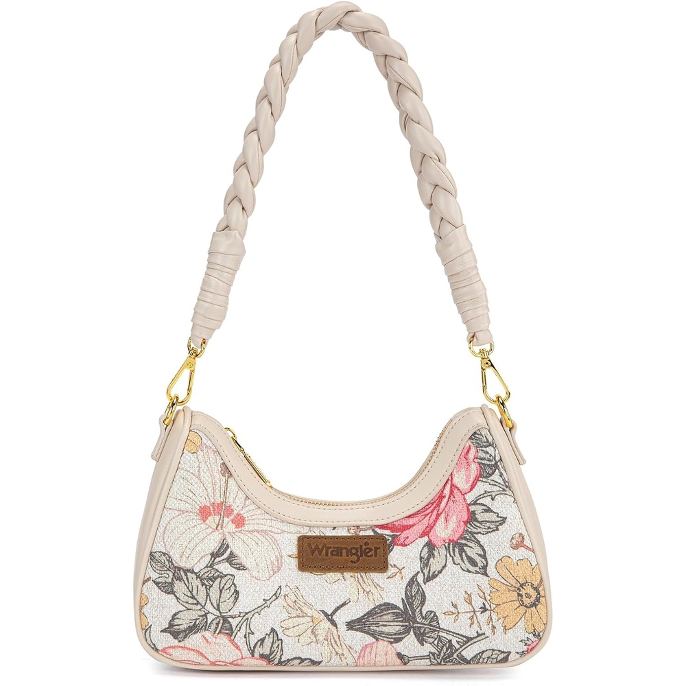 imageWrangler Vintage Floral Print Hobo Bag Braided Handle Shoulder Bag for WomenBeige