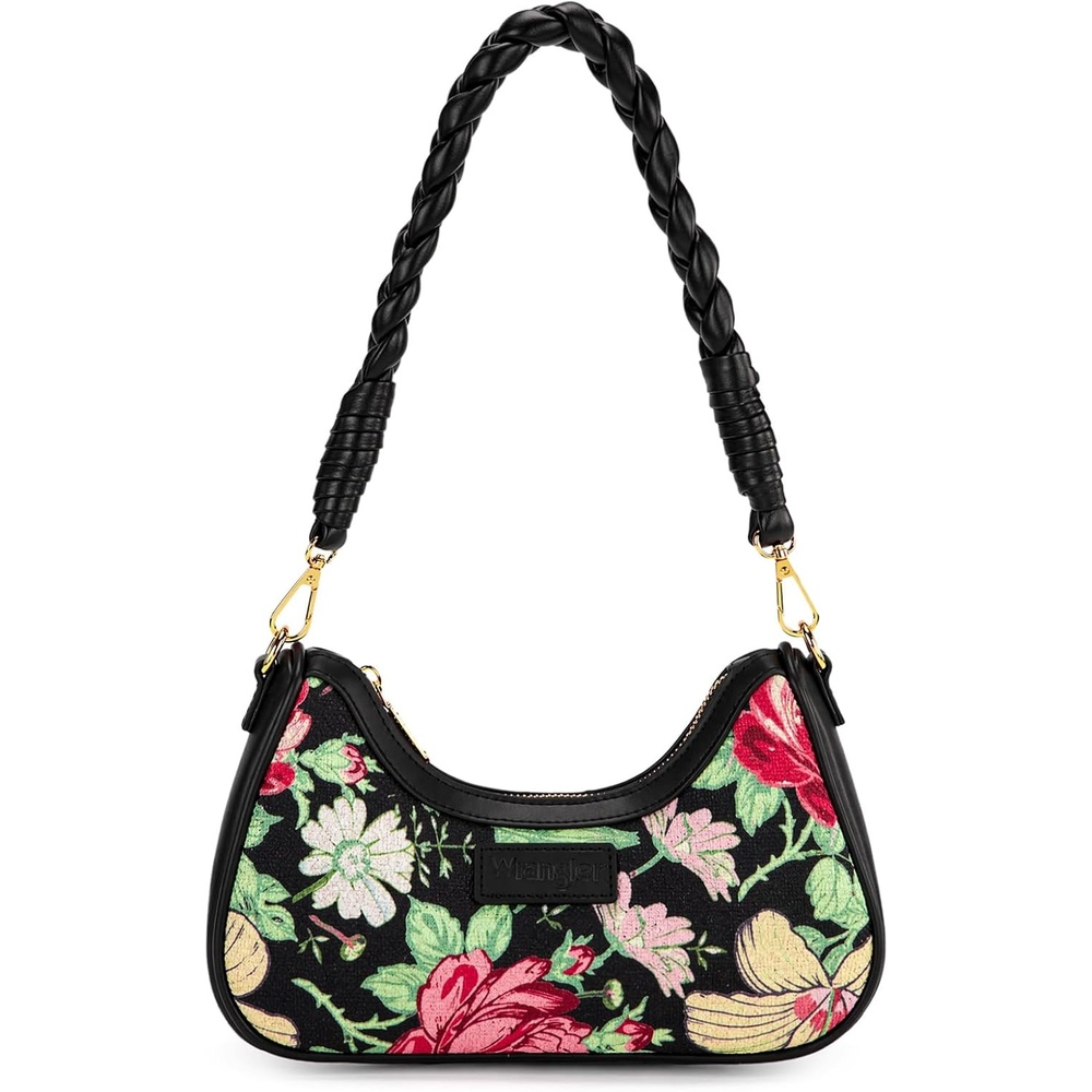 imageWrangler Vintage Floral Print Hobo Bag Braided Handle Shoulder Bag for WomenBlack