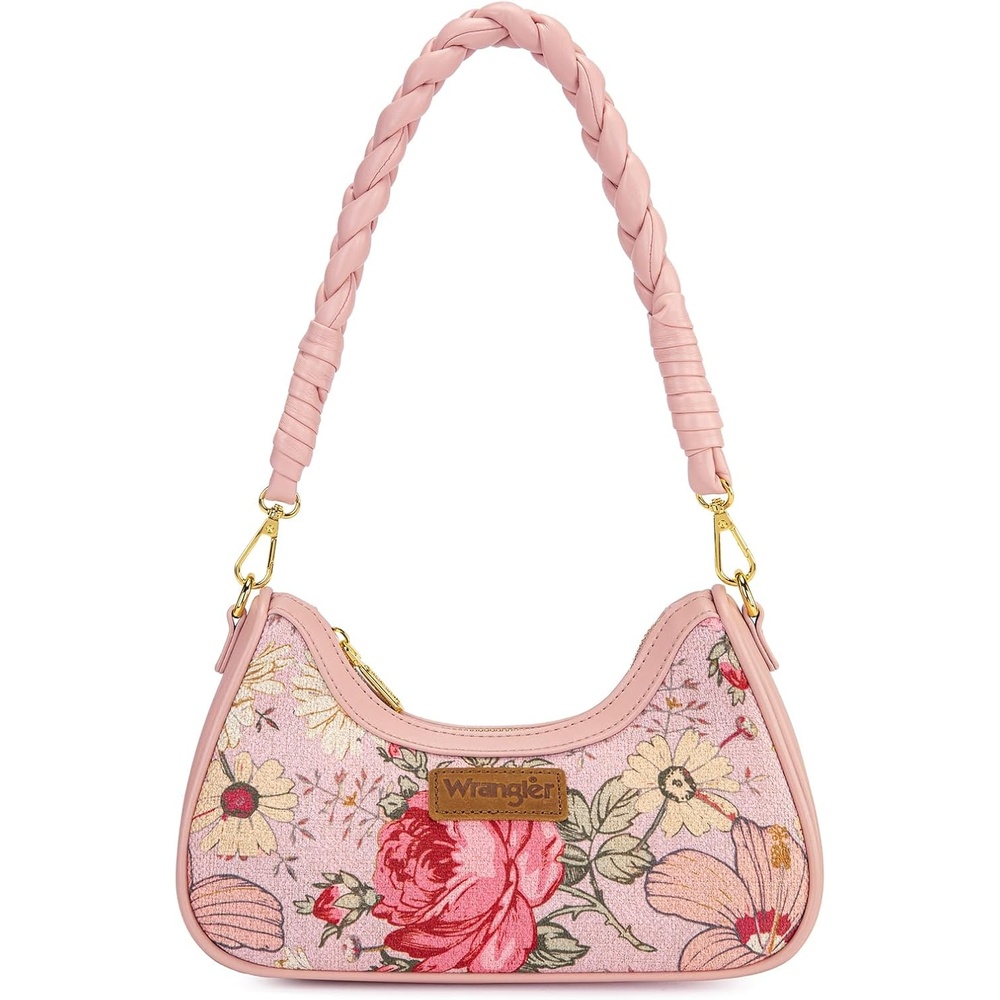 imageWrangler Vintage Floral Print Hobo Bag Braided Handle Shoulder Bag for WomenPink