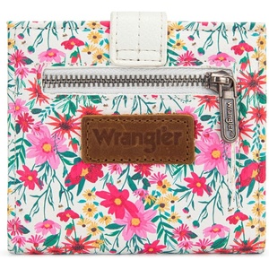 Montana West X Wrangler Wallet Small Womens Girls Flower Bifold Card Wallet With RFID Lining and Zipper Coin Pocket WG216-W065DPP(Blush Meadow Burst)