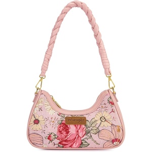 Wrangler Vintage Floral Print Hobo Bag Braided Handle Shoulder Bag for Women(Pink)