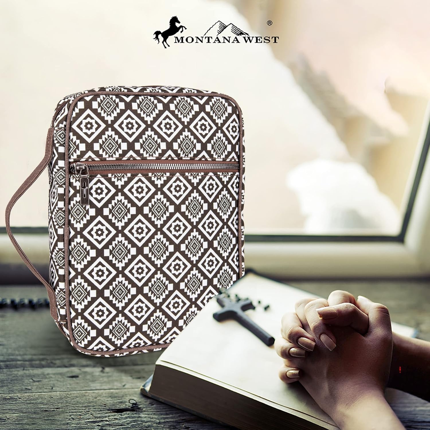 image:imageMontana West Bible Cover for Women Men with Leather Bookmark Book Carrying Cases Church Bag for Outdoor ProtectiveBlack 6004