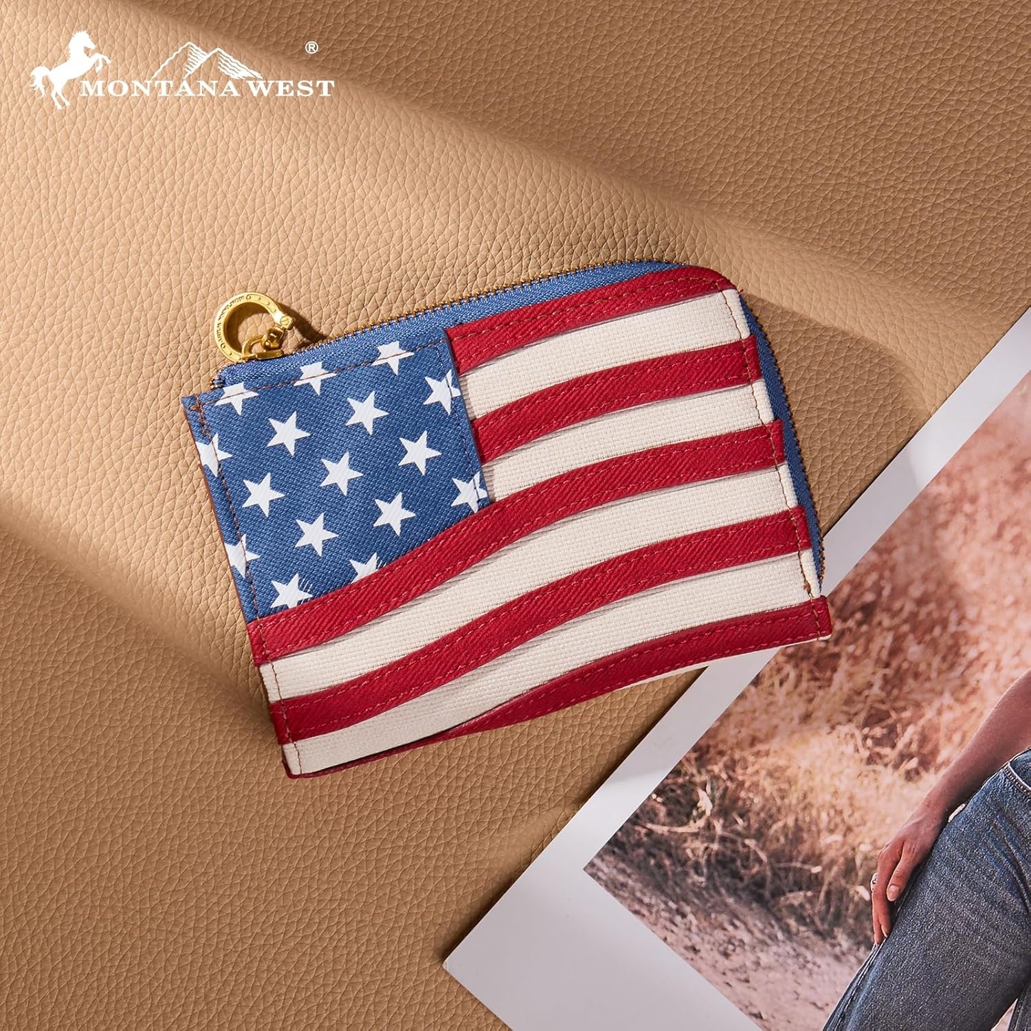 image:imageMontana West Vintage American Flag Wallet for MenampWomen American Pride Purse for Patriotic DayRed