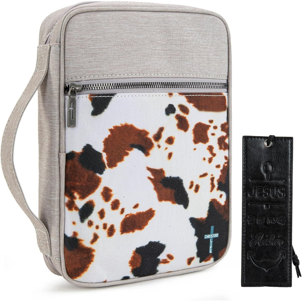 image:imageMontana West Bible Cover for Women Men with Leather Bookmark Book Carrying Cases Church Bag for Outdoor ProtectiveCow Brown