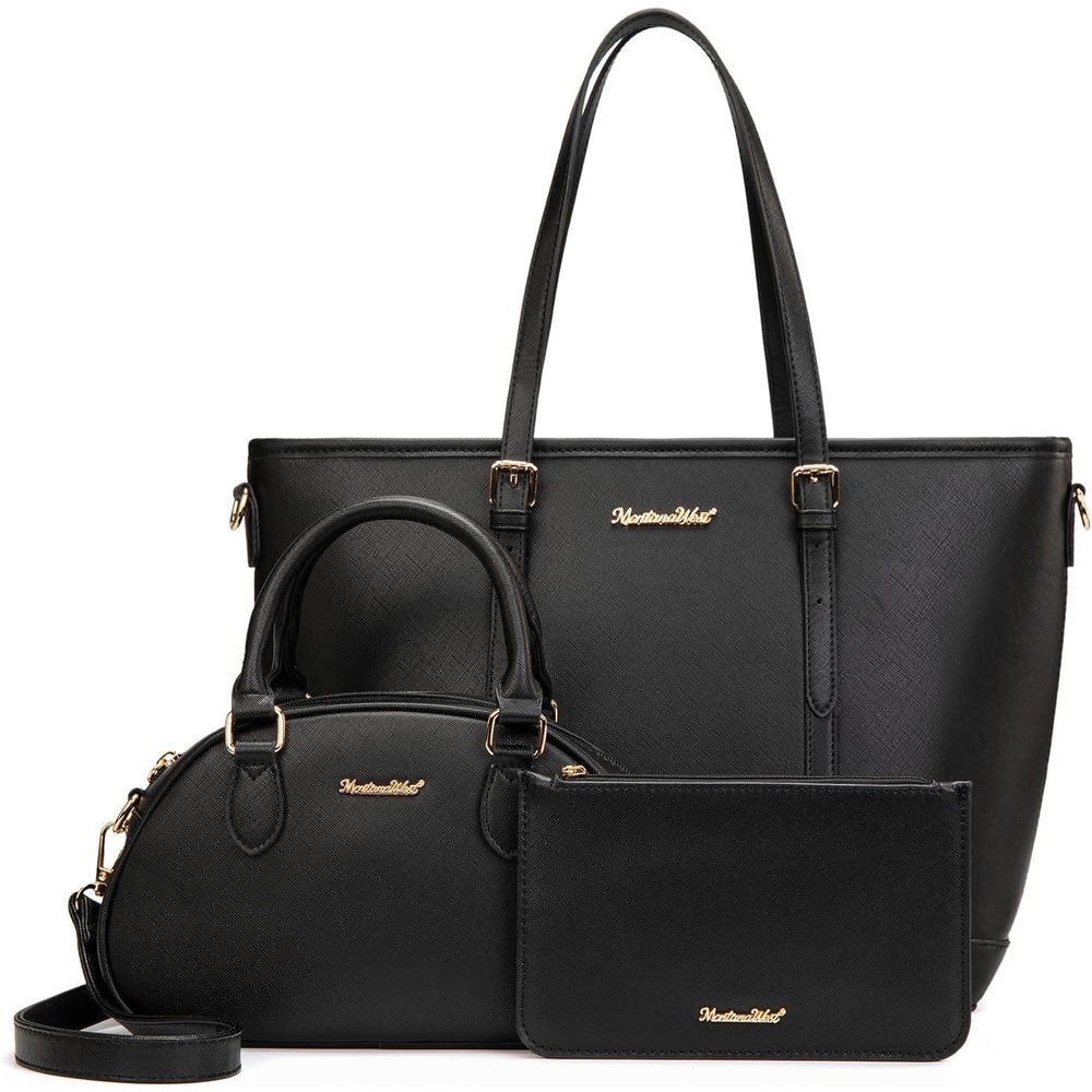 image:imageMontana West Purses for Women 3PCS Set Large Work Tote Bag with Crossbody Bag and WalletBlack