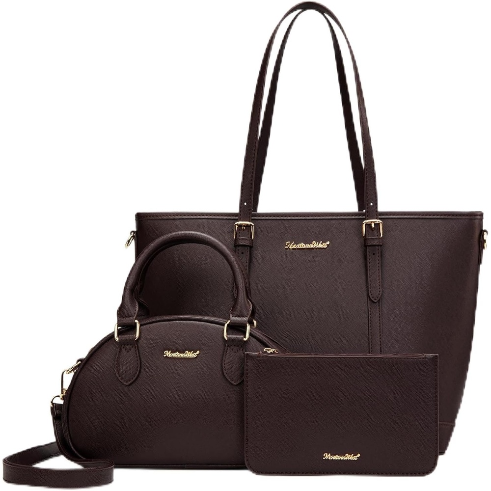 image:imageMontana West Purses for Women 3PCS Set Large Work Tote Bag with Crossbody Bag and WalletCoffee