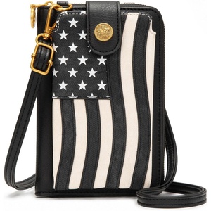 Montana West American Flag Phone Purse for Women Patriotic Crossbody Bag American Pride Cellphone Purse With Removable Strap(Black)