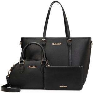 Montana West Purses for Women 3PCS Set Large Work Tote Bag with Crossbody Bag and Wallet(Black)