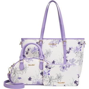 Montana West Purses for Women 3PCS Set Large Work Tote Bag with Crossbody Bag and Wallet(Print Purple)